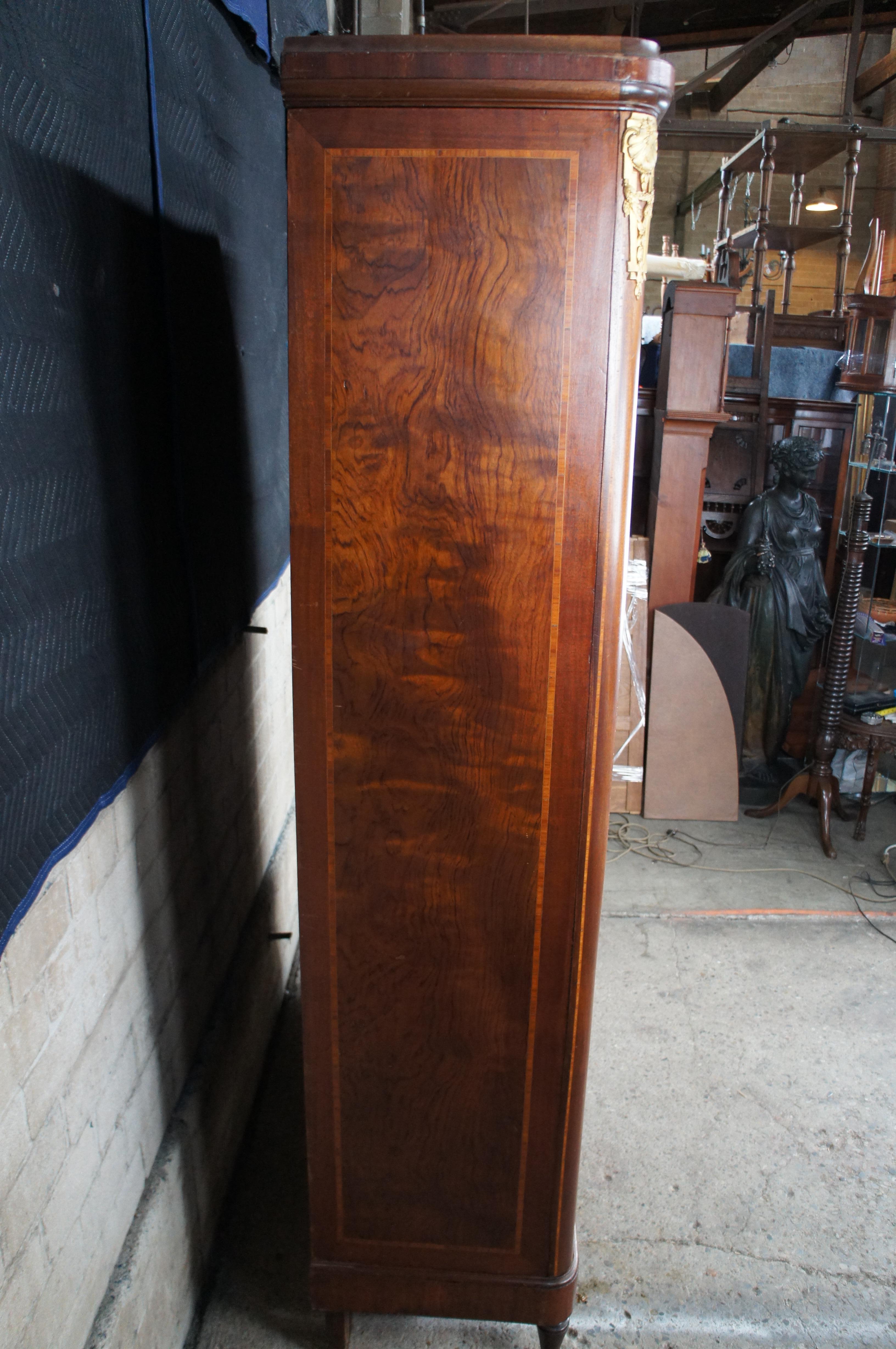 Antique French Renaissance Revival Flame Mahogany Bookcase Display Cabinet 89