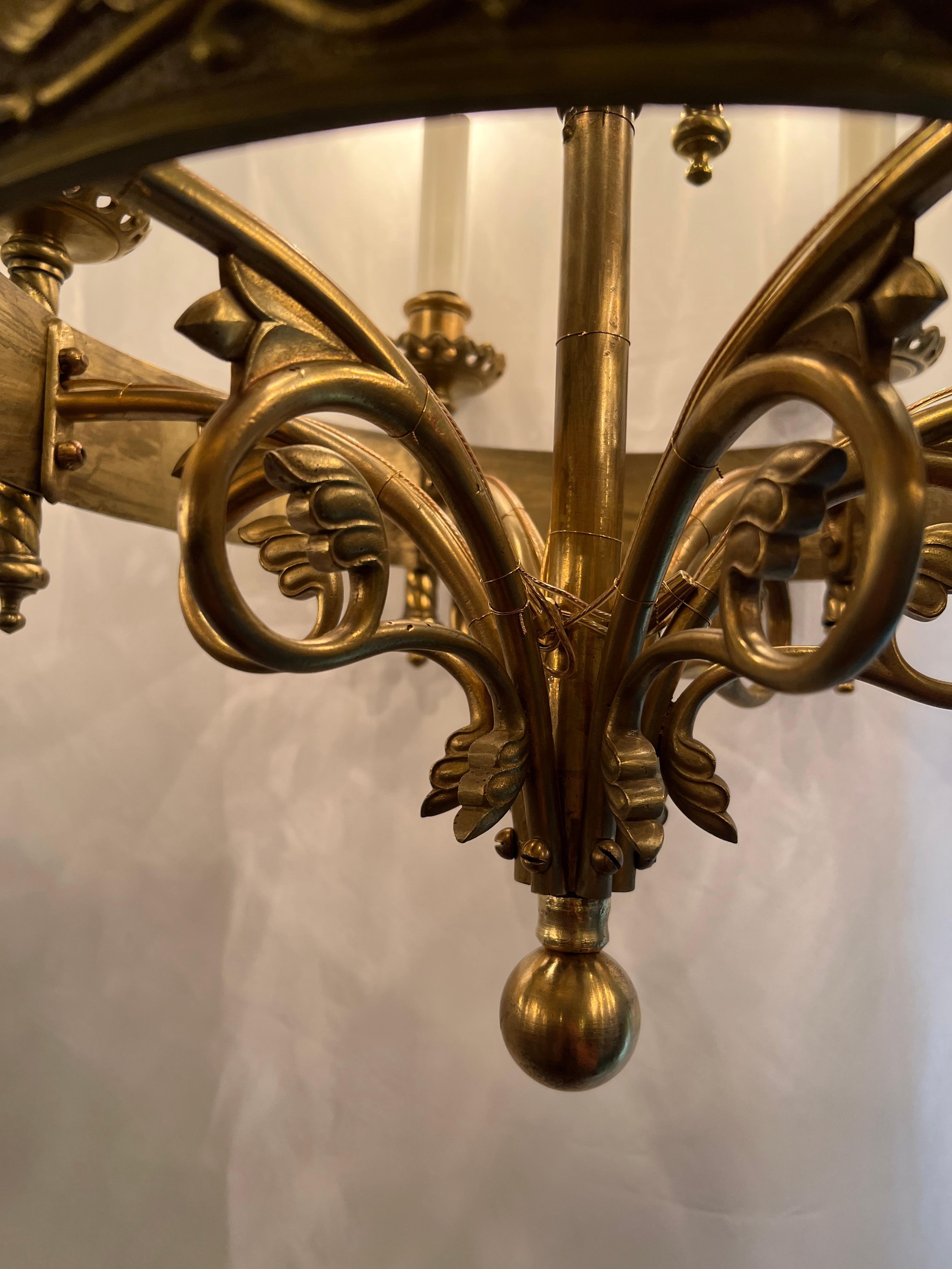 20th Century Antique French Renaissance Revival Gold Bronze 9 Light Chandelier, Circa 1910's. For Sale