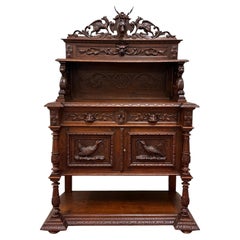 Credenza da caccia in stile neorinascimentale francese, in rovere scuro, XIX secolo