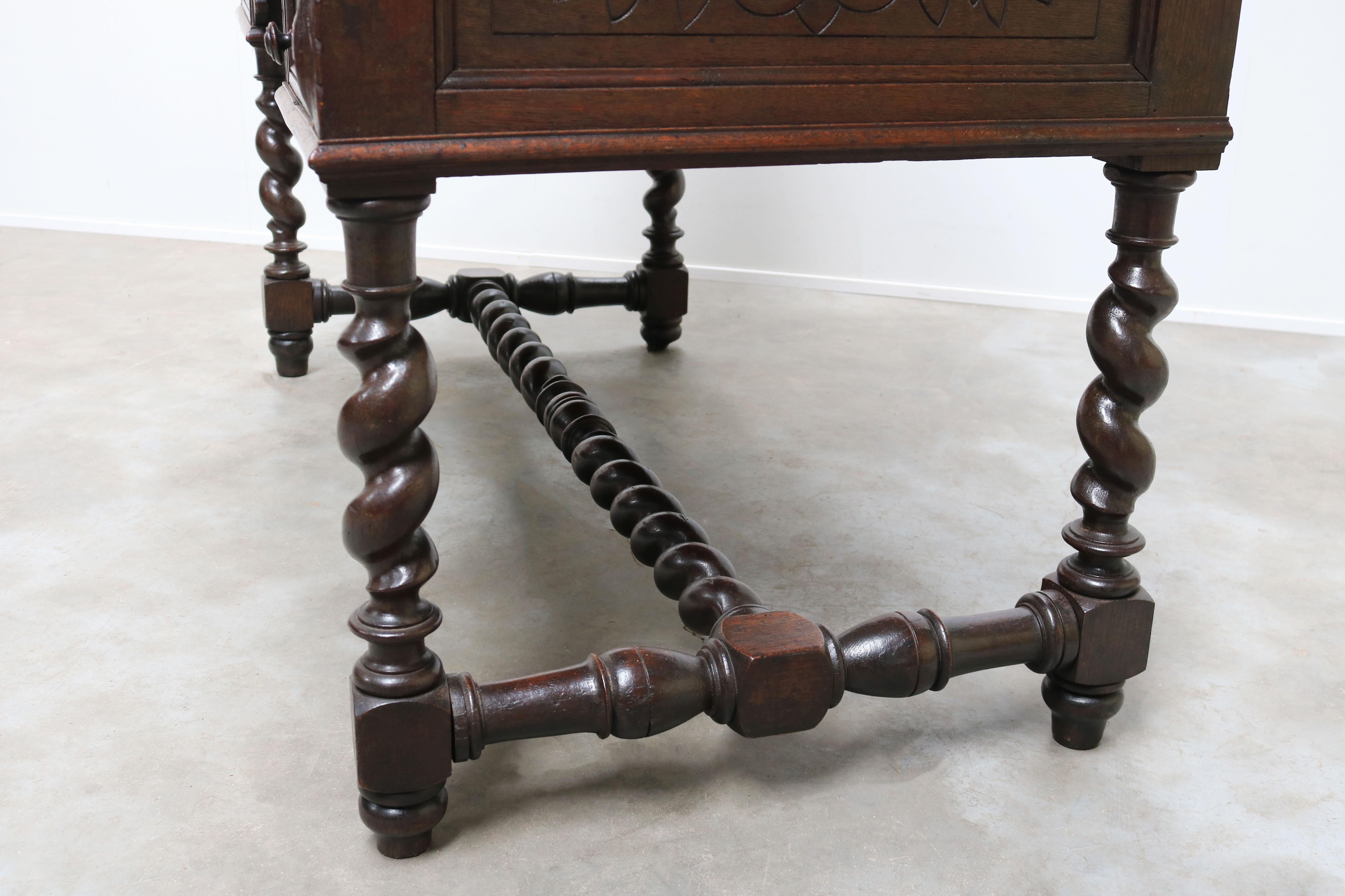 Antique French Renaissance Revival Hunt Desk / Secretaire Barley Twist Oak 19th For Sale 11