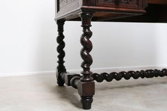 Antique French Renaissance Revival Hunt Desk / Secretaire Barley Twist Oak 19th