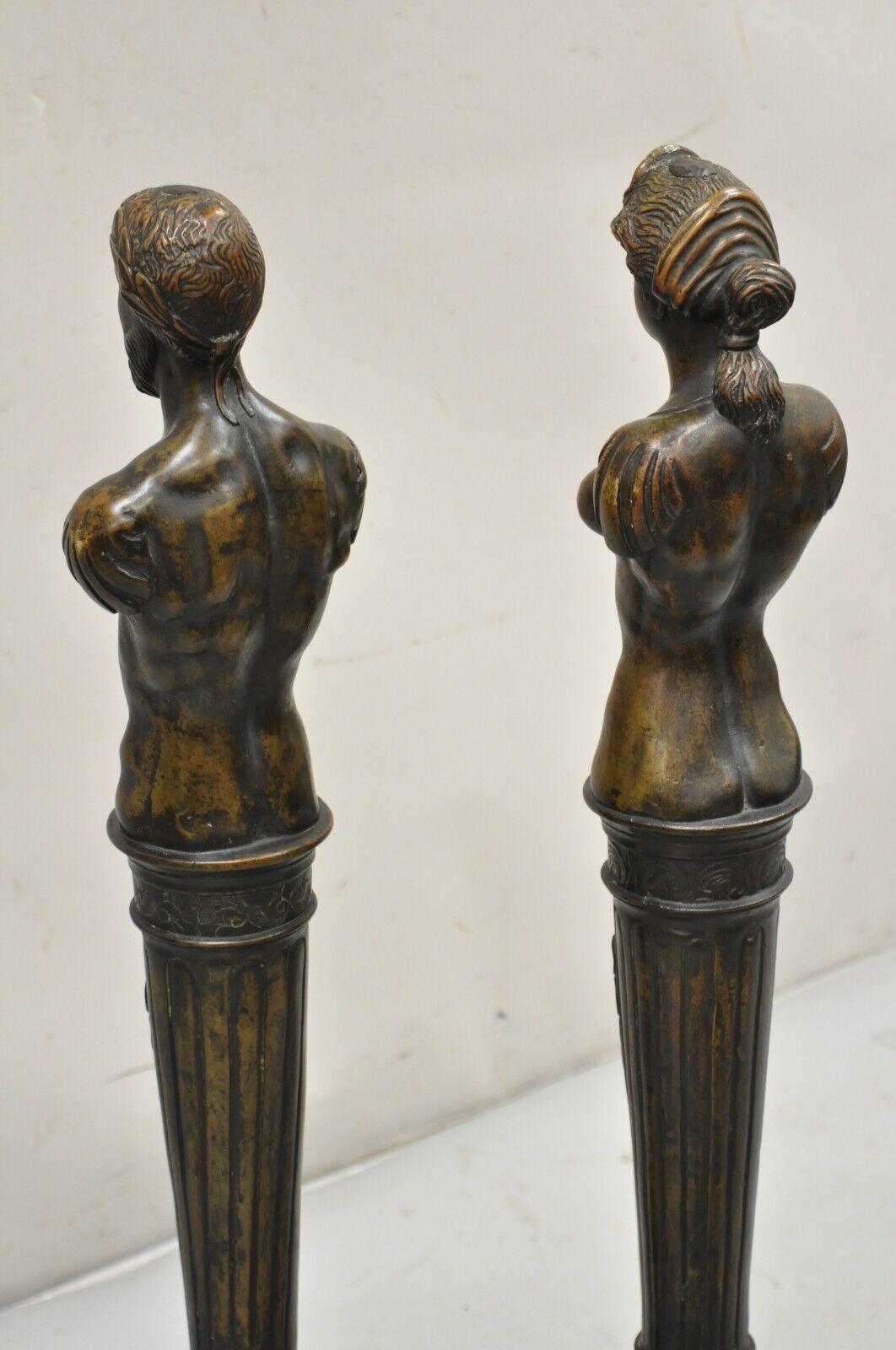 Antique French Renaissance Revival Large Figural Man and Woman Andirons - a Pair For Sale 4