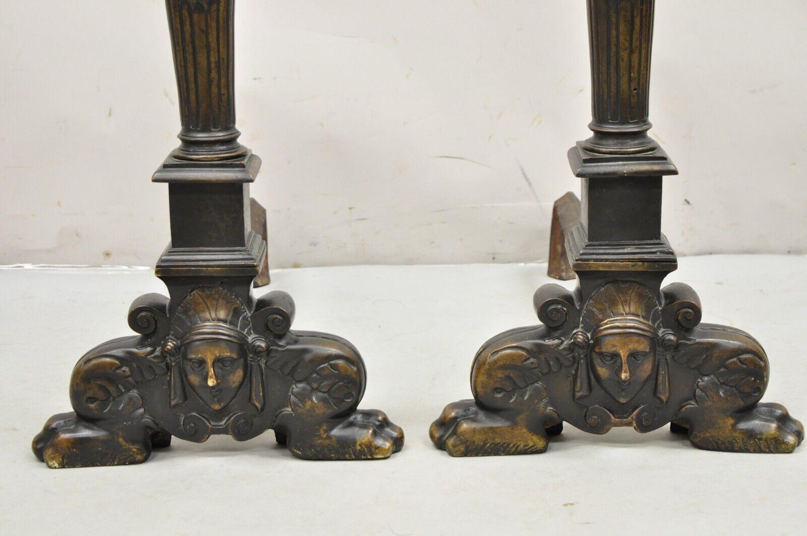 Antique French Renaissance Revival Large Figural Man and Woman Andirons - a Pair For Sale 2