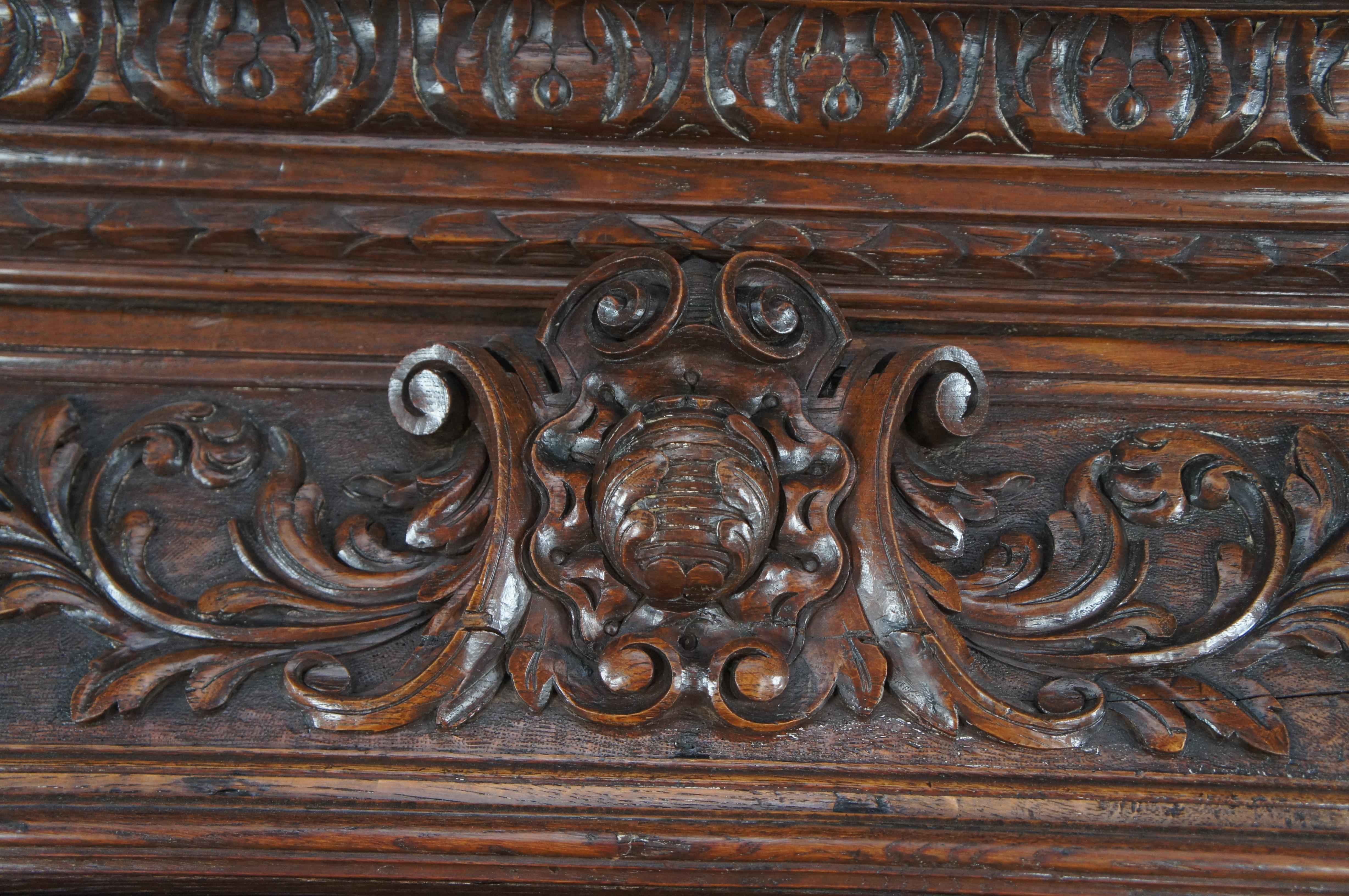 Antique French Renaissance Revive Chêne Sculpté Bibliothèque Vitrine 97