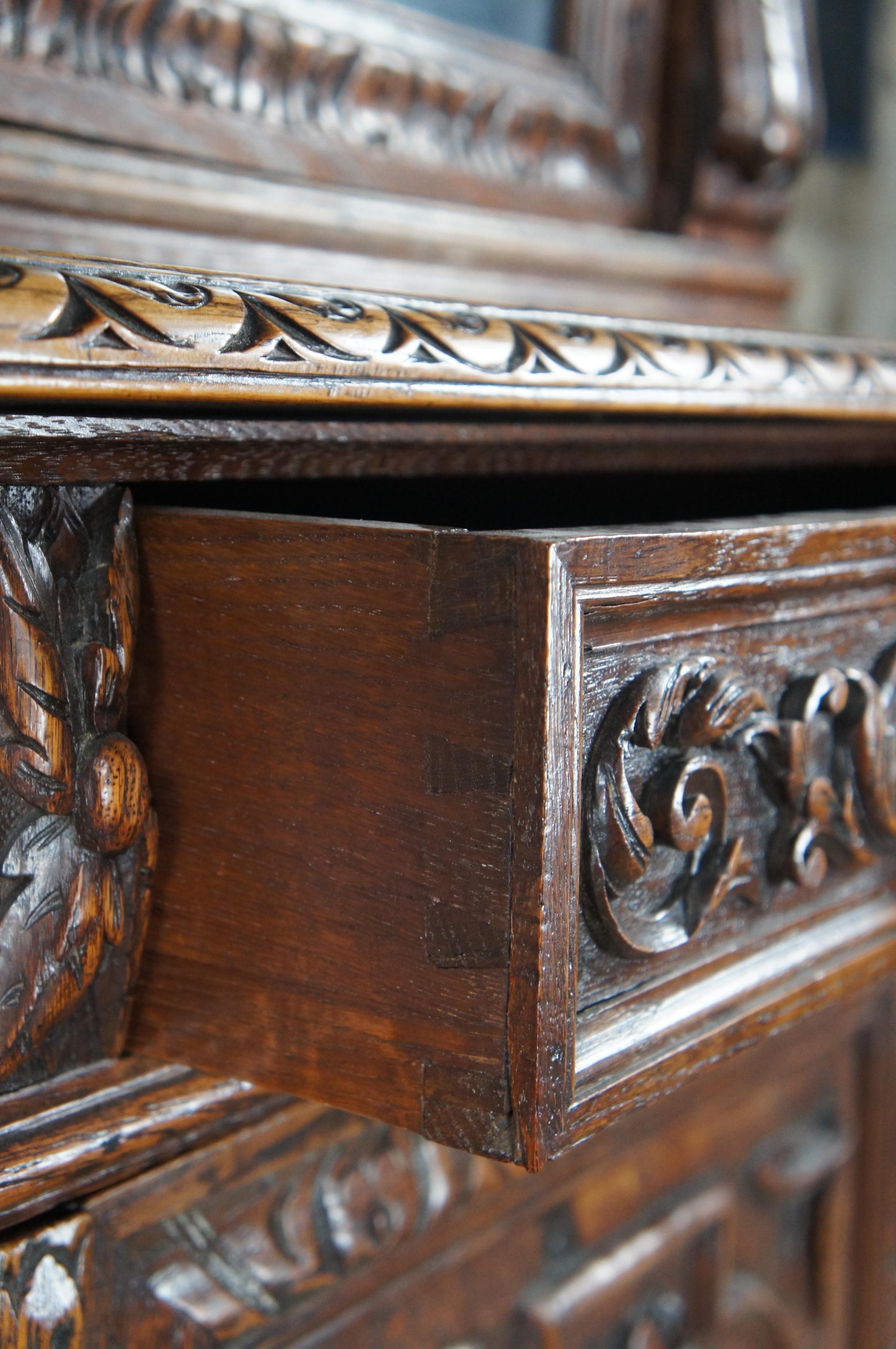 Antique French Renaissance Revive Chêne Sculpté Bibliothèque Vitrine 97