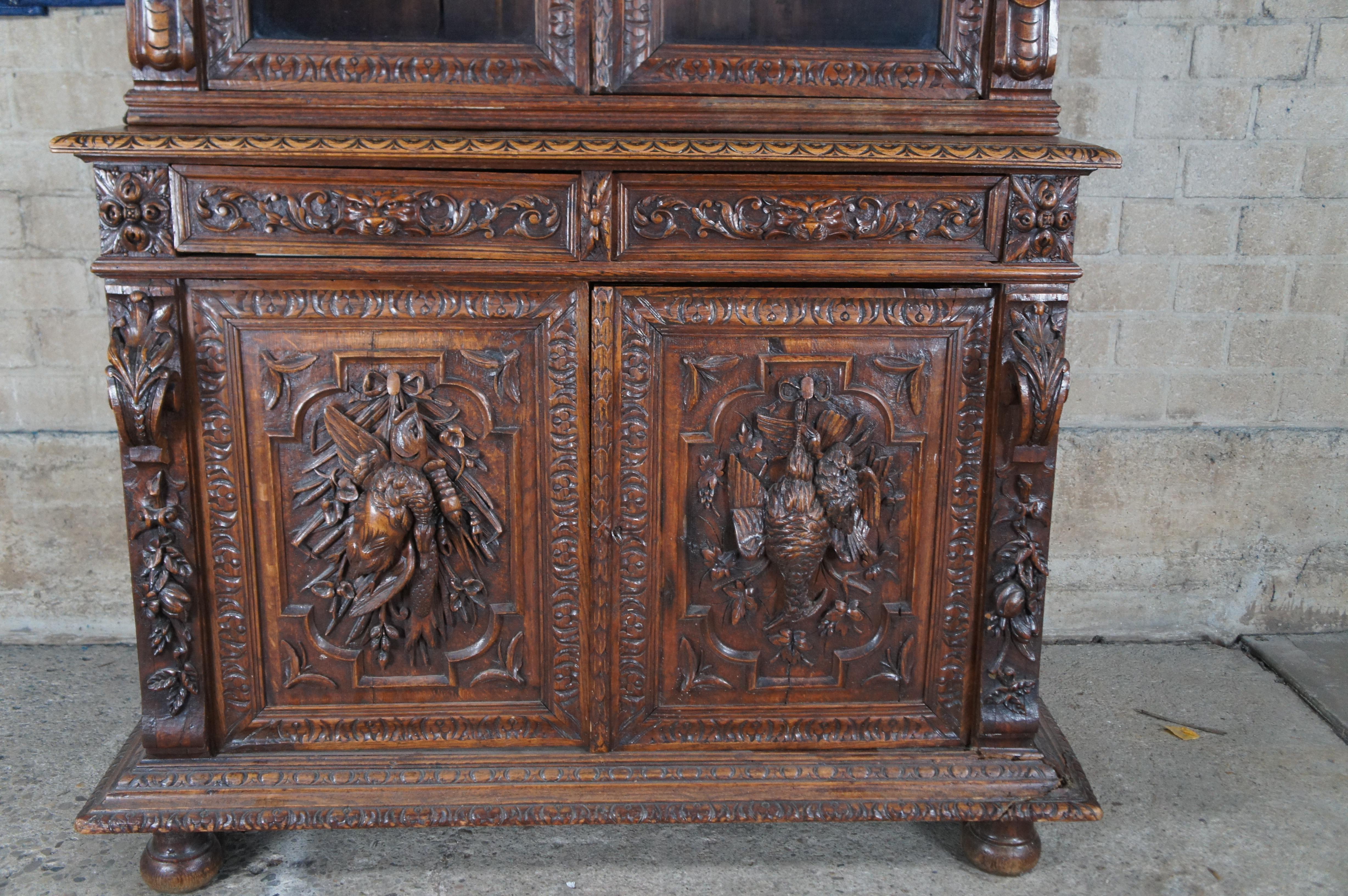 XIXe siècle Antique French Renaissance Revive Chêne Sculpté Bibliothèque Vitrine 97