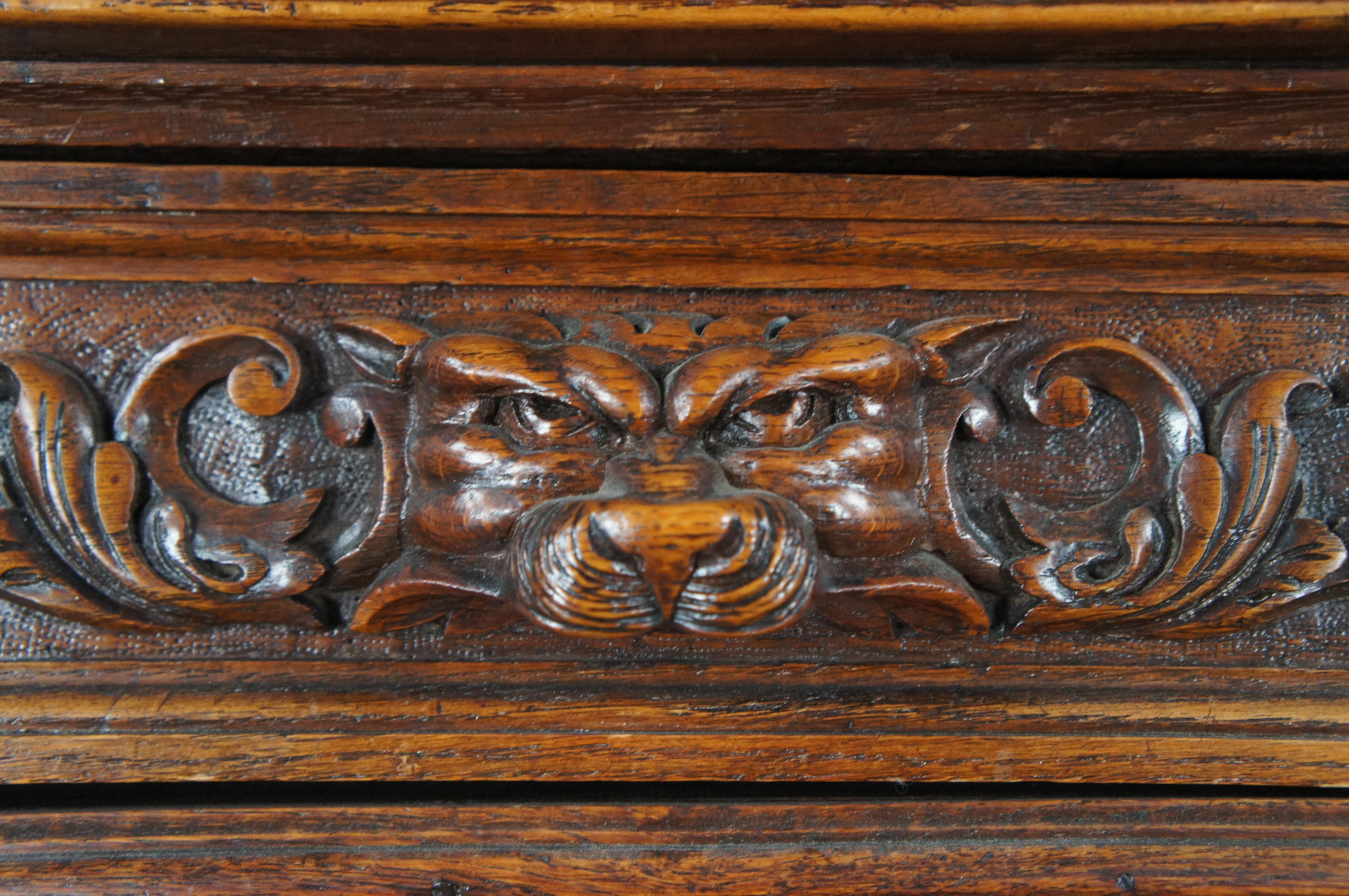 Verre Antique French Renaissance Revive Chêne Sculpté Bibliothèque Vitrine 97