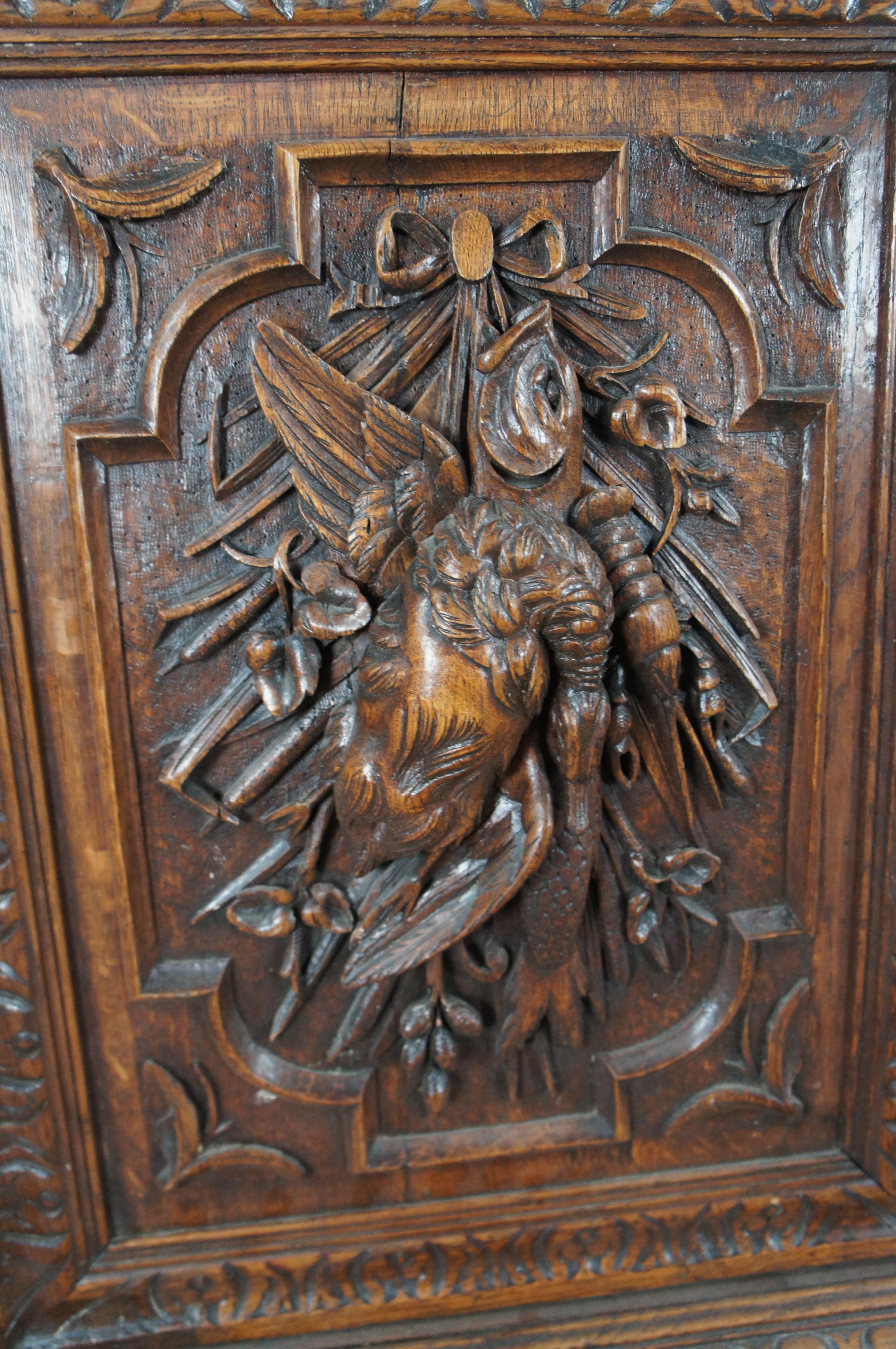 Antique French Renaissance Revive Chêne Sculpté Bibliothèque Vitrine 97