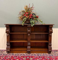 Antique French Renaissance Revival Open Bookcase Cabinet Bookshelf Oak c. 19th C