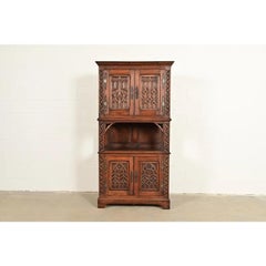 Antique French Renaissance Revival Ornate Carved Oak Bar Cabinet, Circa 1890s