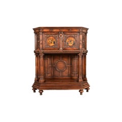 Antique French Renaissance Revival Ornate Carved Walnut Bar Cabinet, Circa 1890s