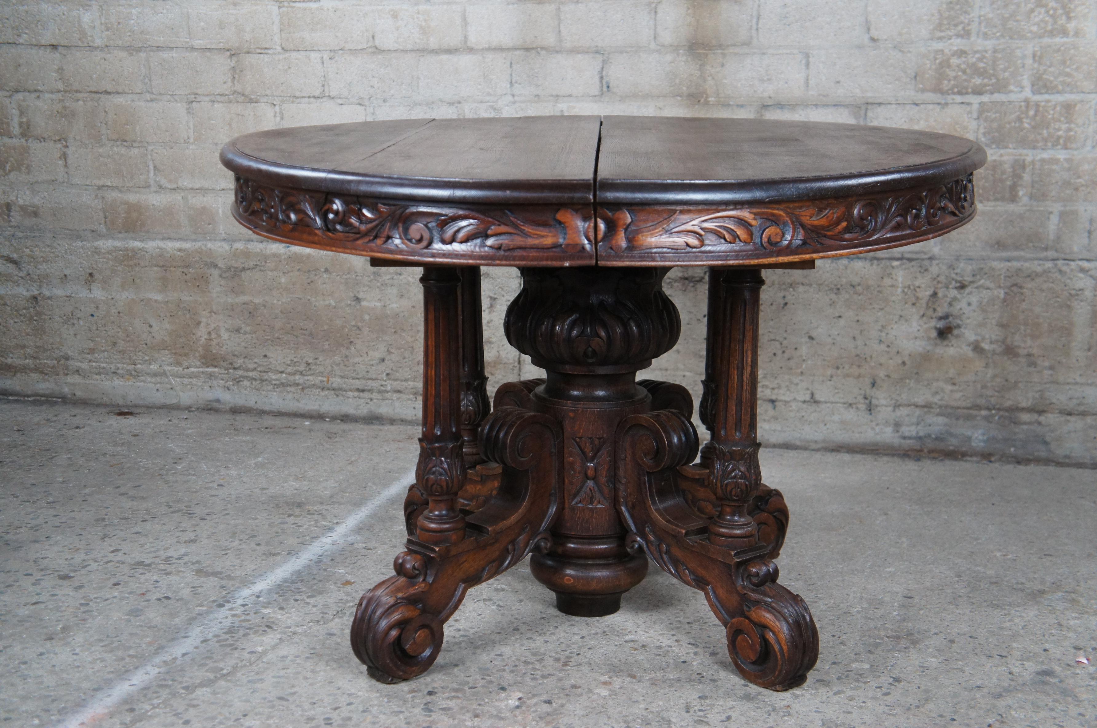 Antiker französischer Renaissance-Revival-Ess- oder Jagdtisch aus geschnitzter Eiche im Angebot 5