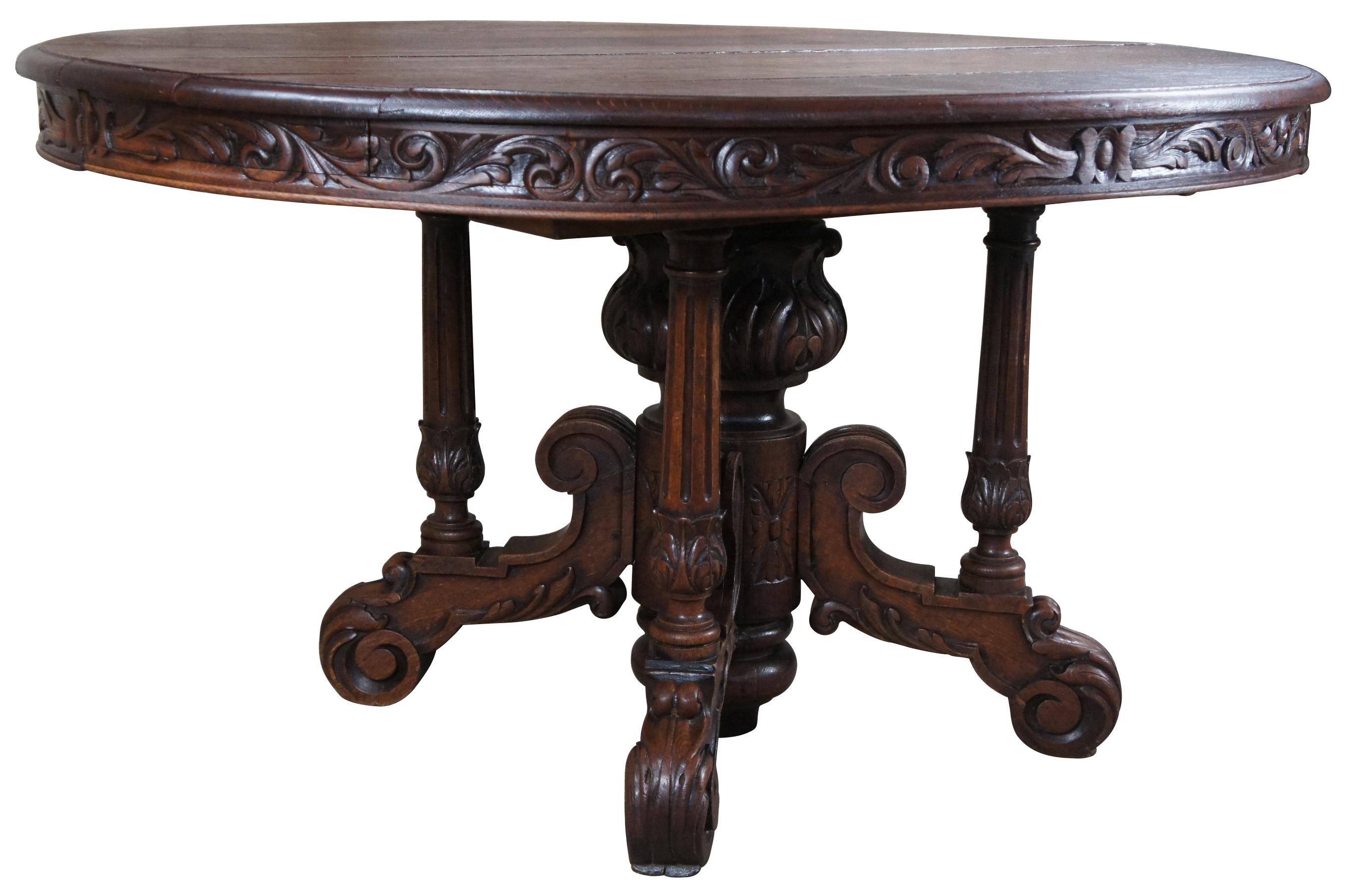 Néo-Renaissance Table de chasse ou de salle à manger ovale en chêne sculpté, style néo-renaissance française antique en vente