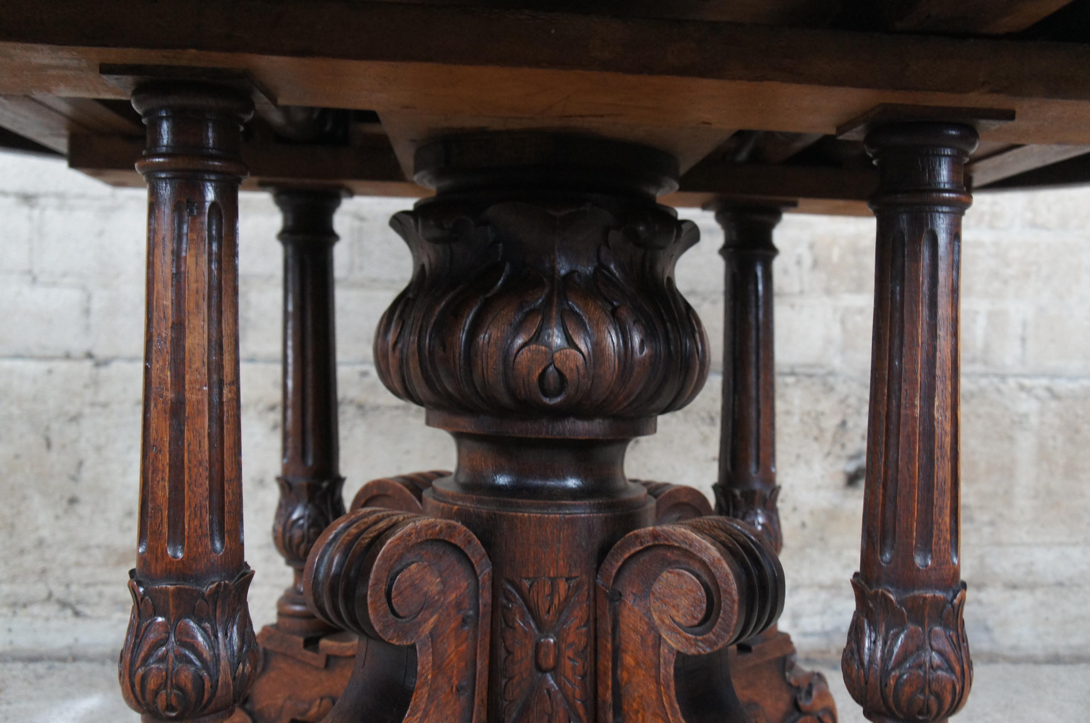 20th Century Antique French Renaissance Revival Oval Oak Carved Dining Center or Hunt Table For Sale