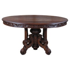 Antique French Renaissance Revival Oval Oak Carved Dining Center or Hunt Table
