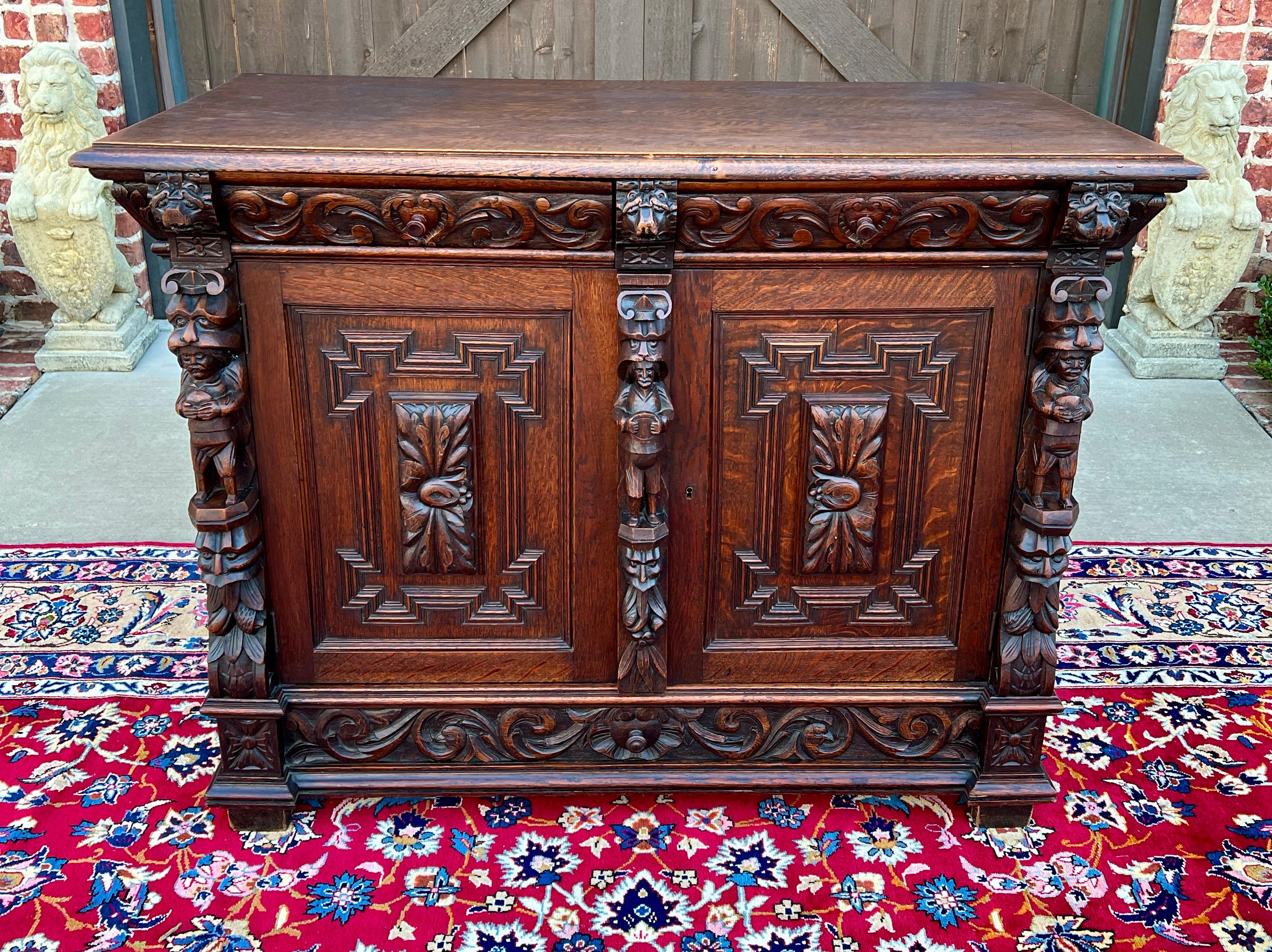 Antique French Renaissance Revival Server Sideboard Buffet Cabinet Oak 19C 5