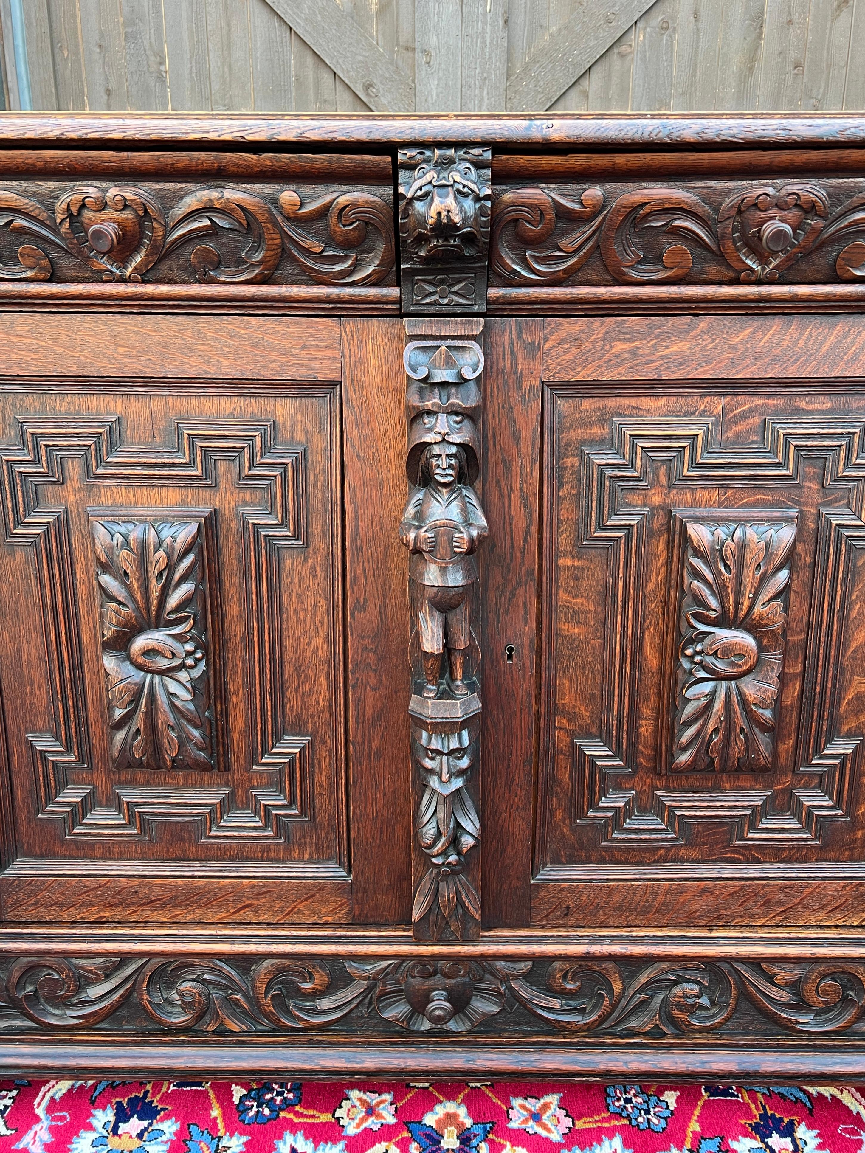Antique French Renaissance Revival Server Sideboard Buffet Cabinet Oak 19C 6
