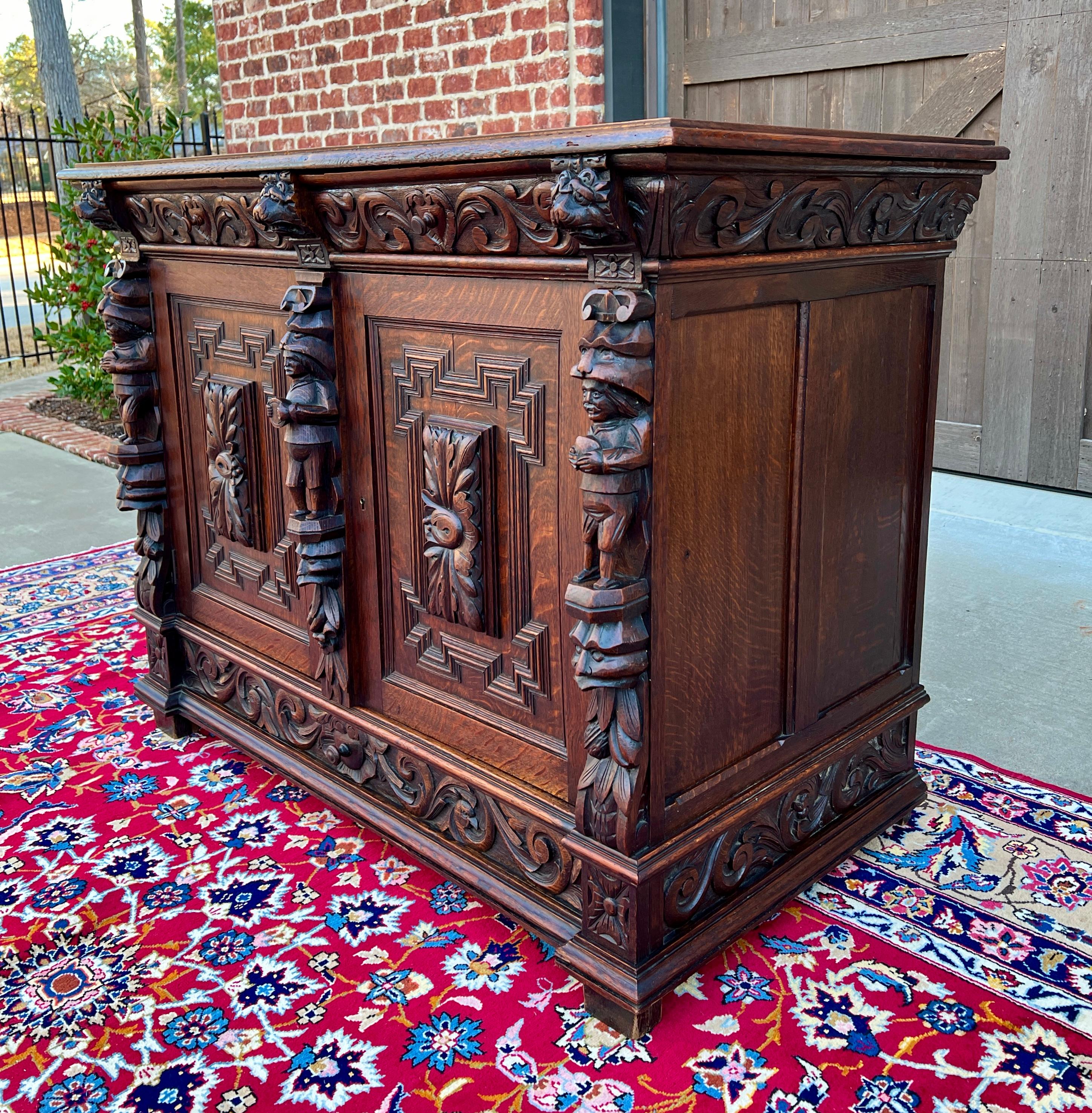 Antique French Renaissance Revival Server Sideboard Buffet Cabinet Oak 19C 9