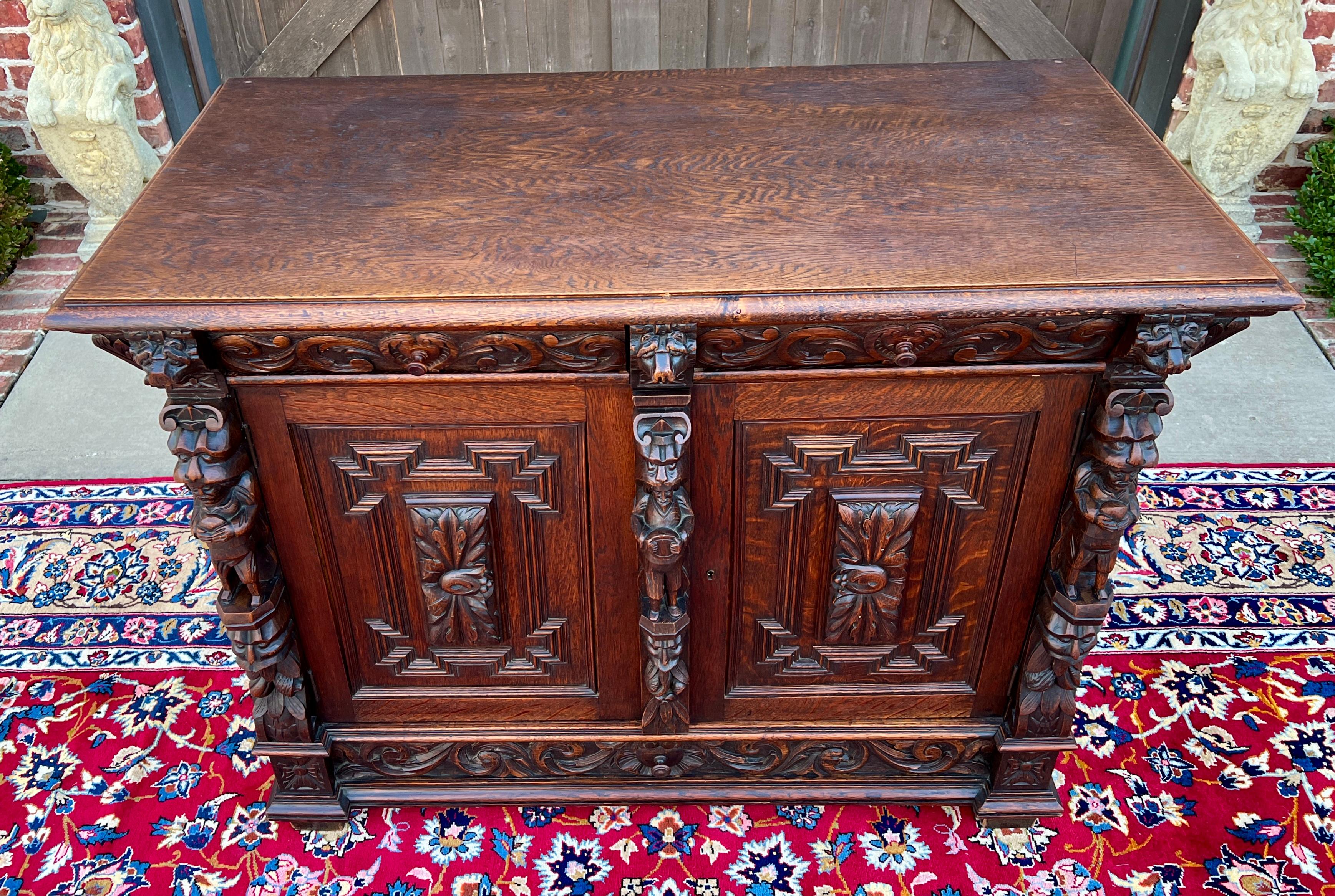 Antique French Renaissance Revival Server Sideboard Buffet Cabinet Oak 19C 10