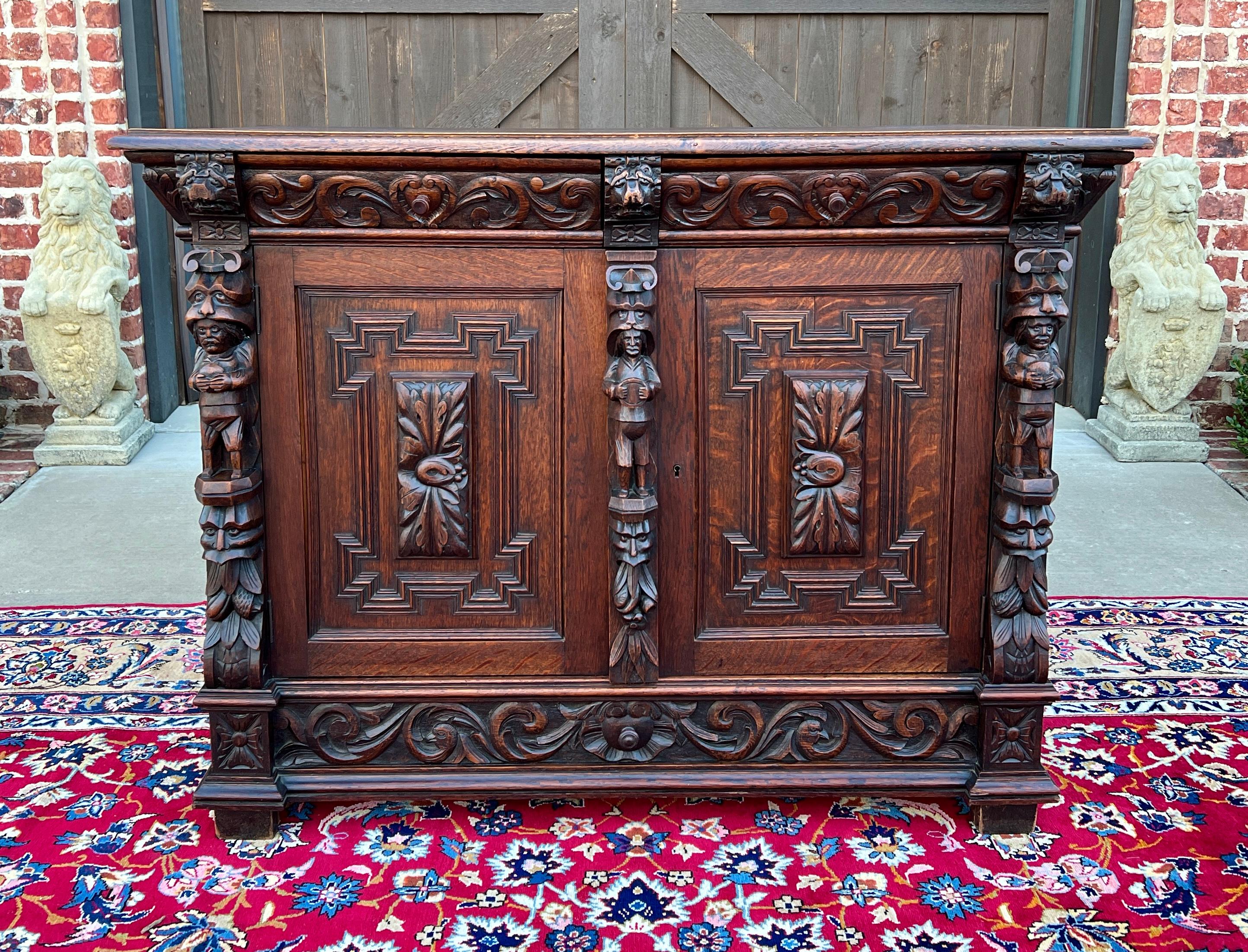 Antique French Renaissance Revival Server Sideboard Buffet Cabinet Oak 19C 12