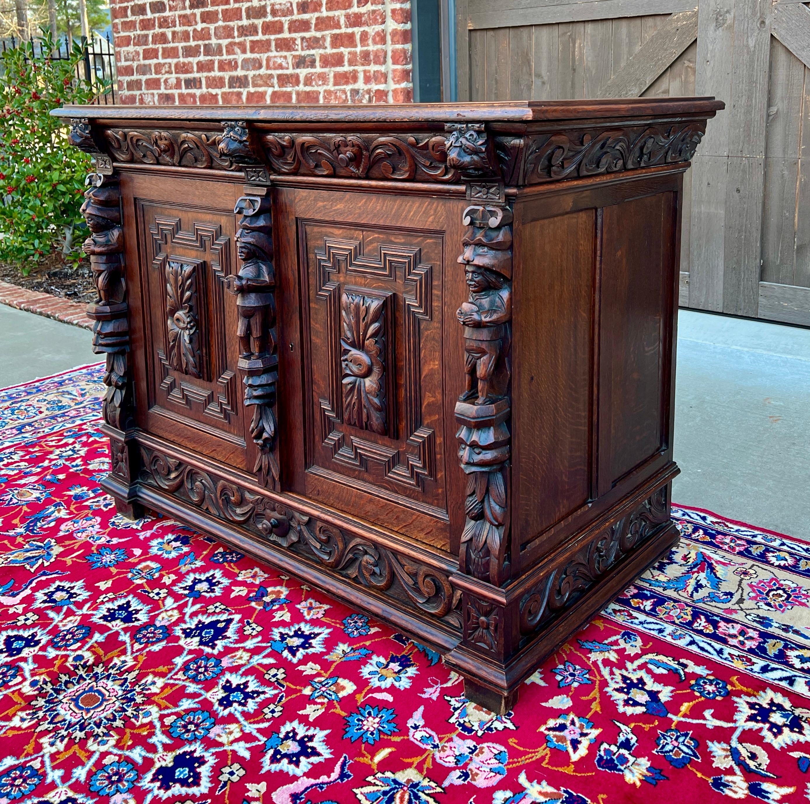 Antique French Renaissance Revival Server Sideboard Buffet Cabinet Oak 19C 13