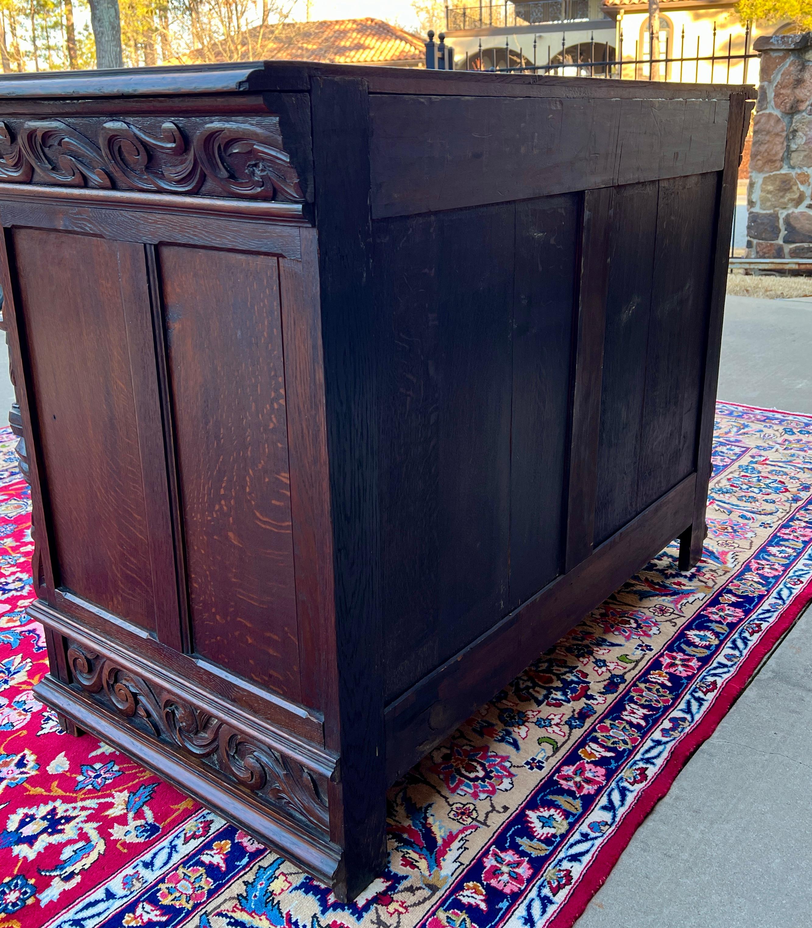 Antique French Renaissance Revival Server Sideboard Buffet Cabinet Oak 19C 14