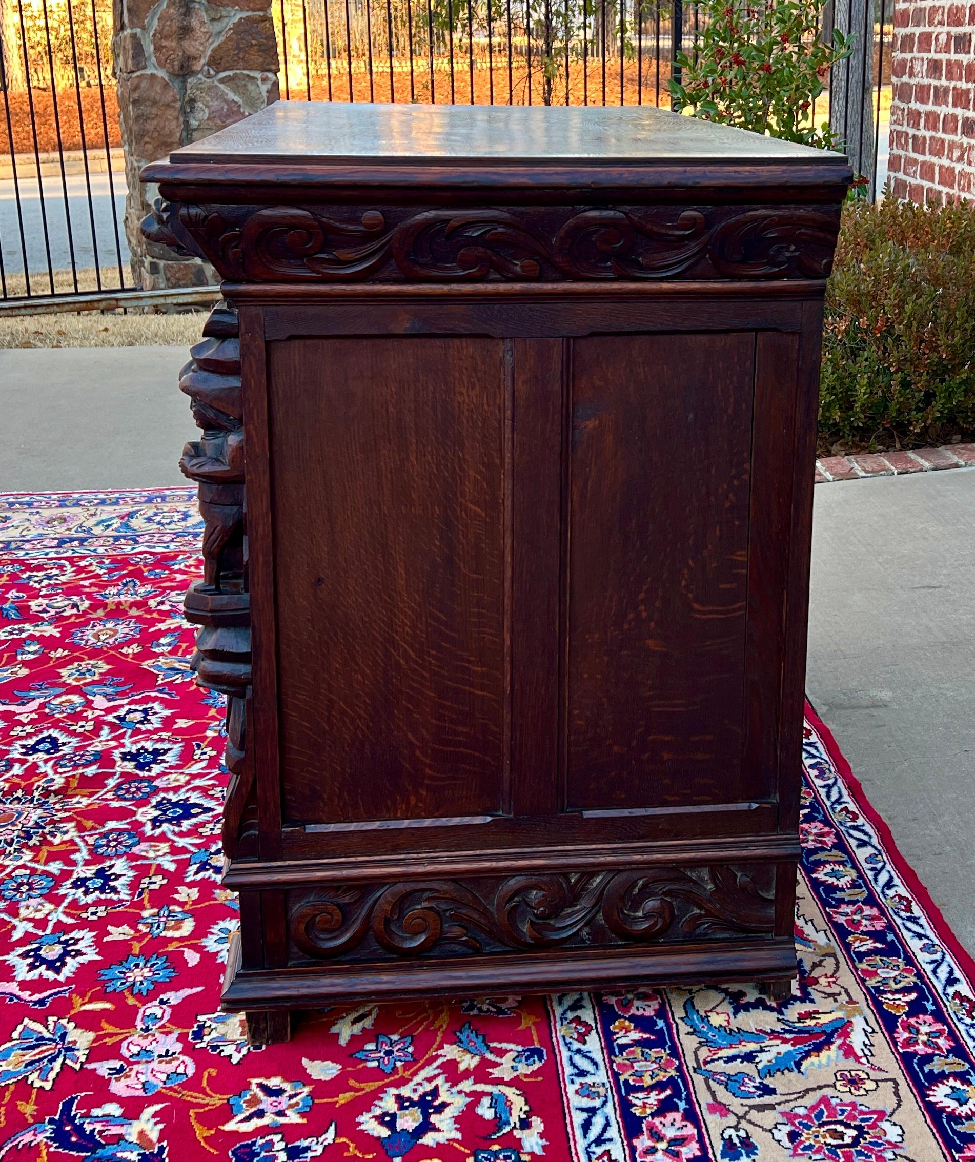 19th Century Antique French Renaissance Revival Server Sideboard Buffet Cabinet Oak 19C