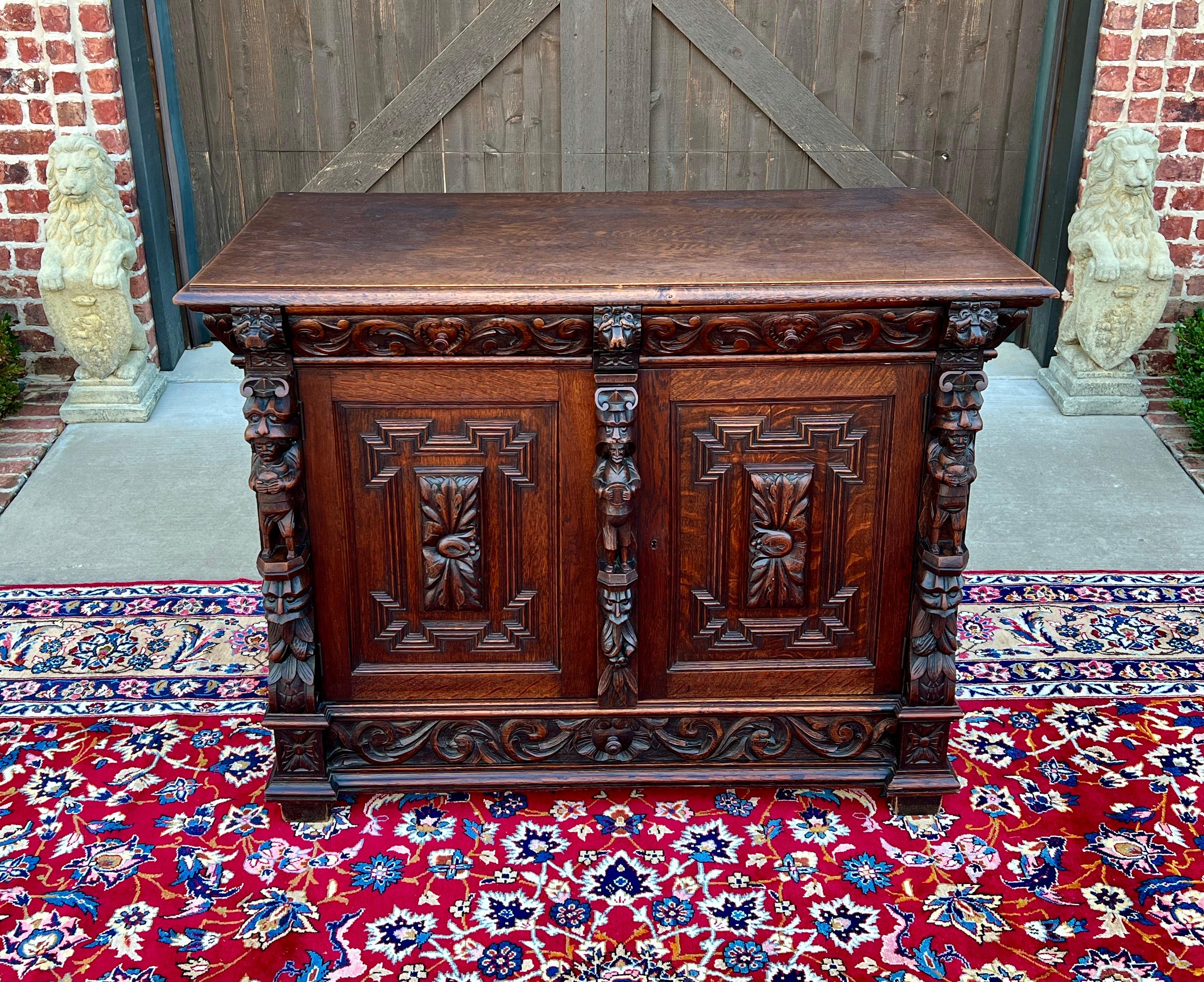 Antique French Renaissance Revival Server Sideboard Buffet Cabinet Oak 19C 1