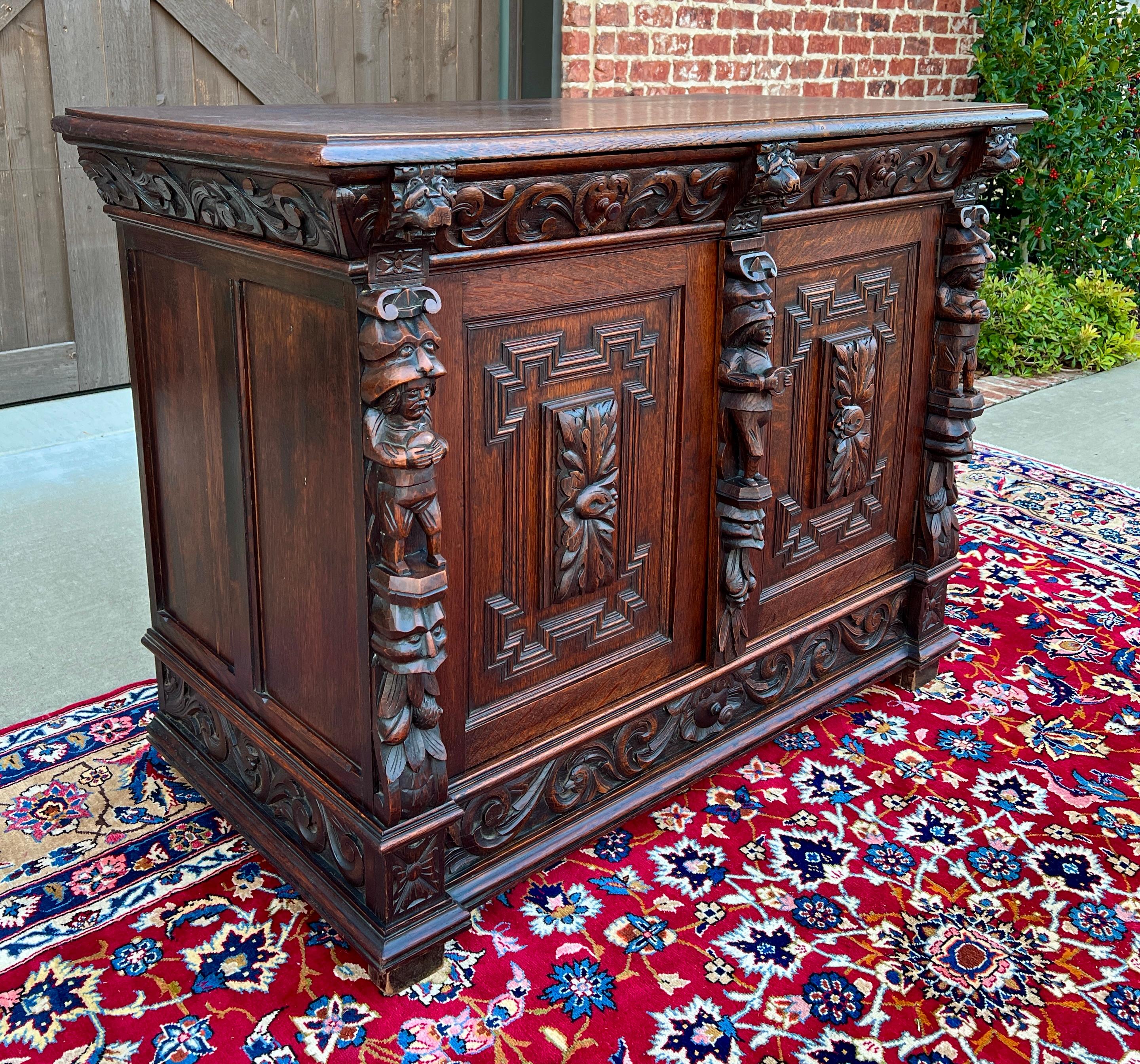 Antique French Renaissance Revival Server Sideboard Buffet Cabinet Oak 19C 2