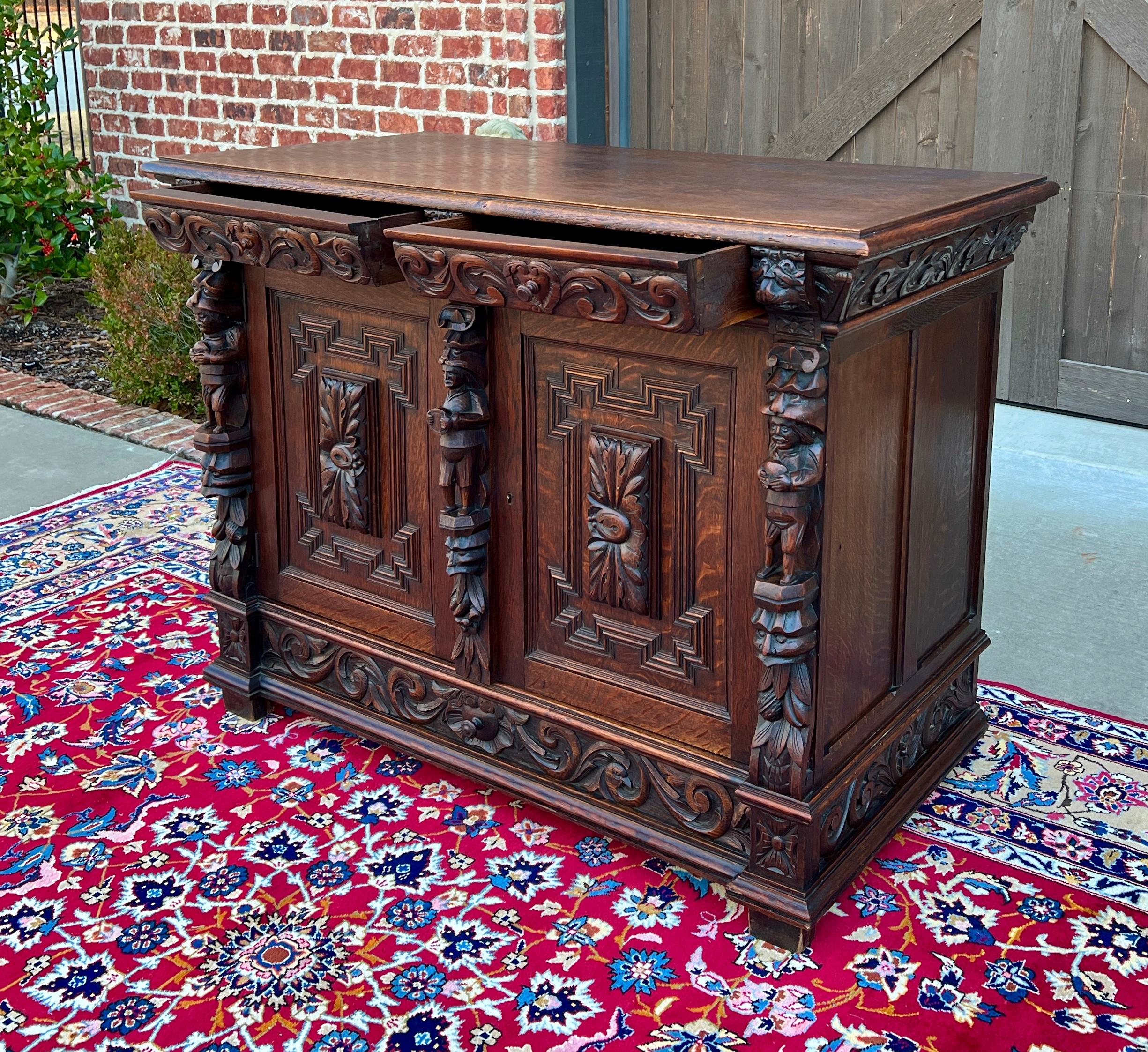 Antique French Renaissance Revival Server Sideboard Buffet Cabinet Oak 19C 3