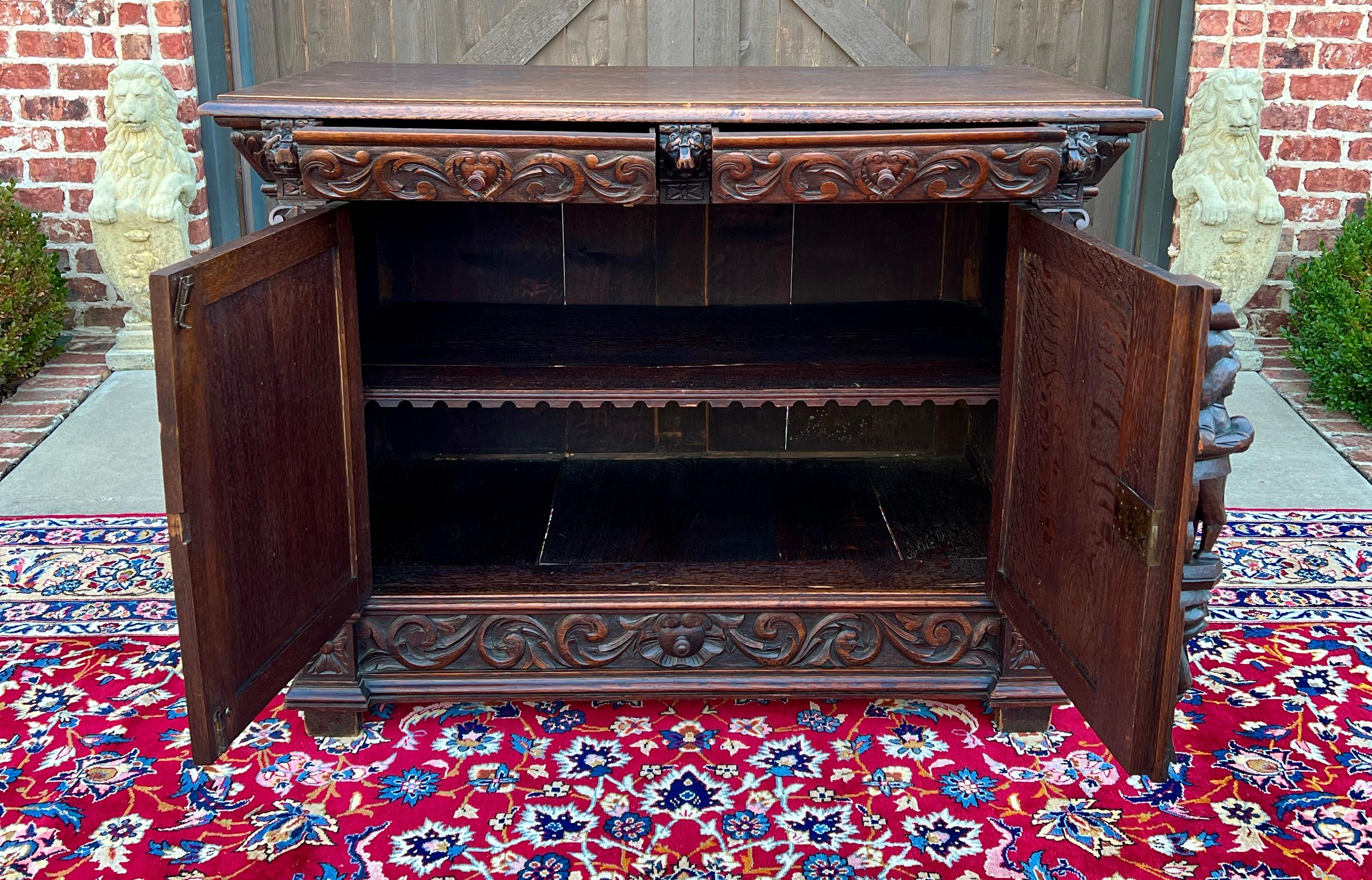Antique French Renaissance Revival Server Sideboard Buffet Cabinet Oak 19C 4