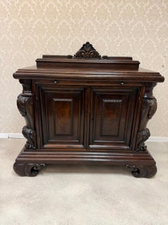 Antique French Renaissance Revival Sideboard, Carved Walnut Buffet Cabinet