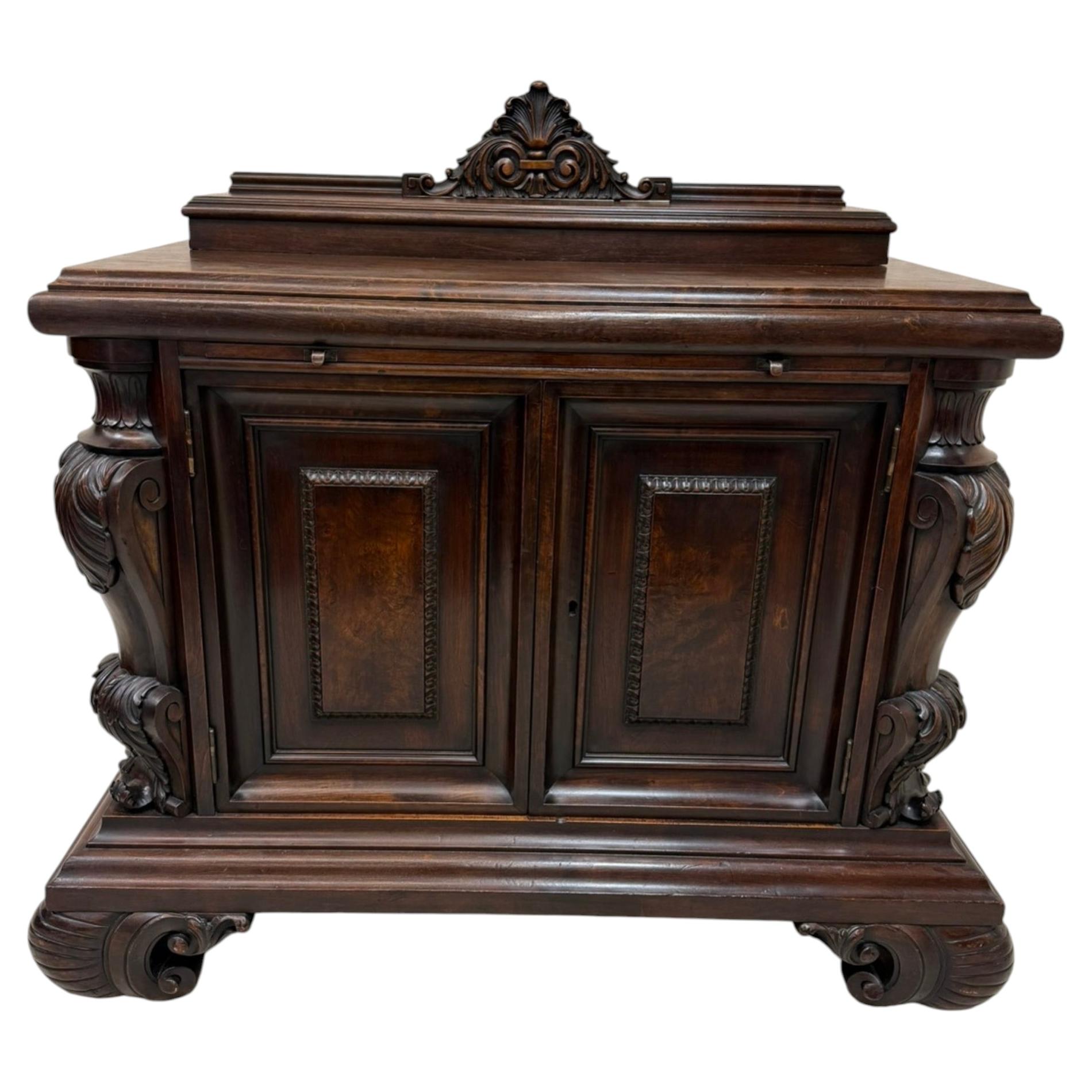 Antique French Renaissance Revival Sideboard, Carved Walnut Buffet Cabinet