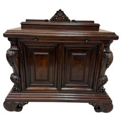 Antique French Renaissance Revival Sideboard, Carved Walnut Buffet Cabinet