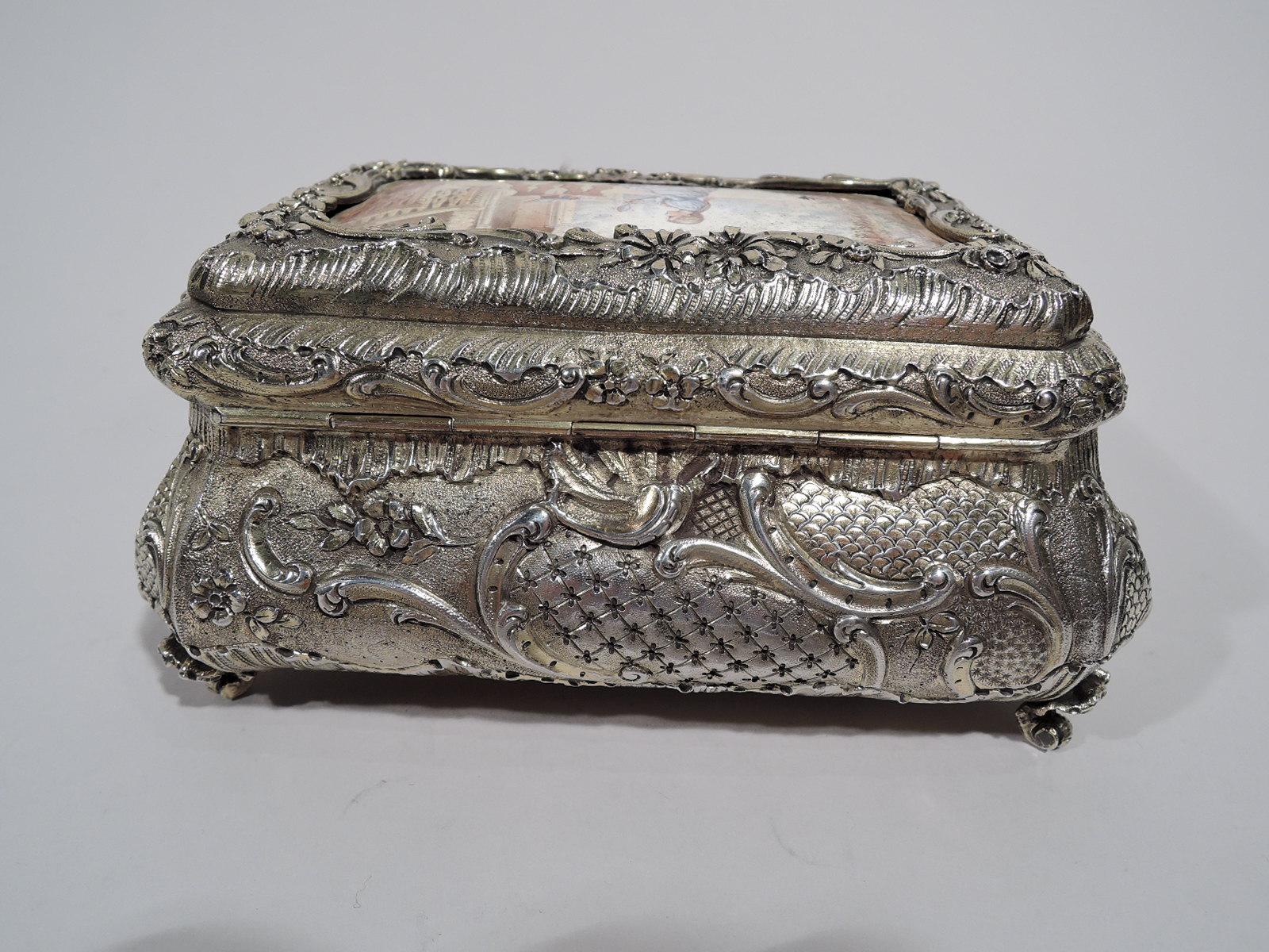 19th Century Antique French Renaissance Revival Silver Gilt and Enamel Casket Box