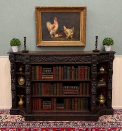 Antique French Renaissance Revival Style Carved Bookcase Bookshelf Oak c.1890s