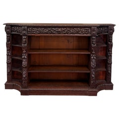 Antique French Renaissance Revival Style Carved Bookcase Bookshelf Oak c.1890s