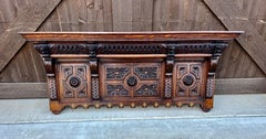 Antique French Renaissance Revival Wall Shelf Coat Hat Rack Hall Tree Oak 19th C