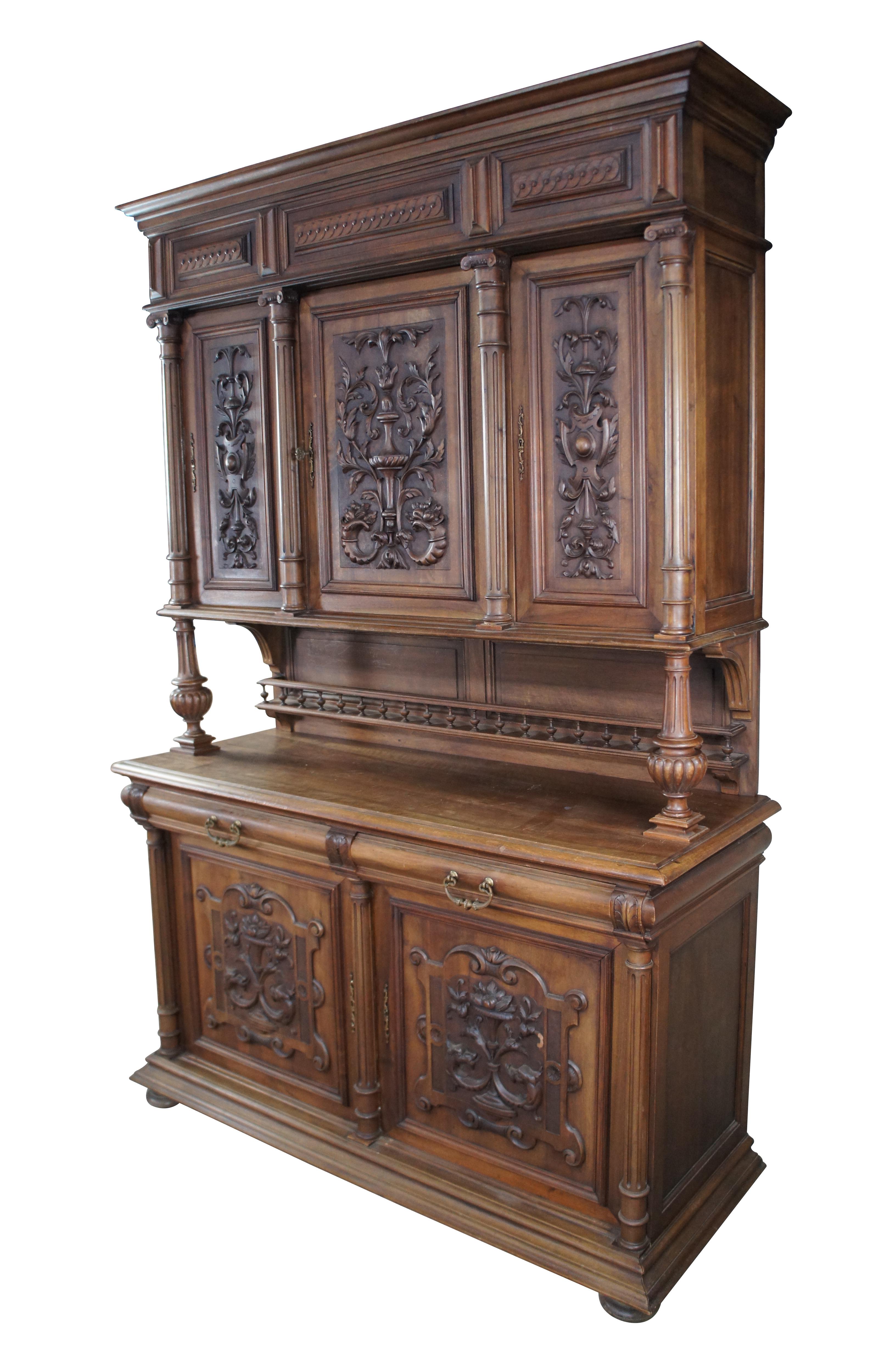 Antique French Renaissance Revival Walnut Buffet Cabinet Cupboard Hutch 94
