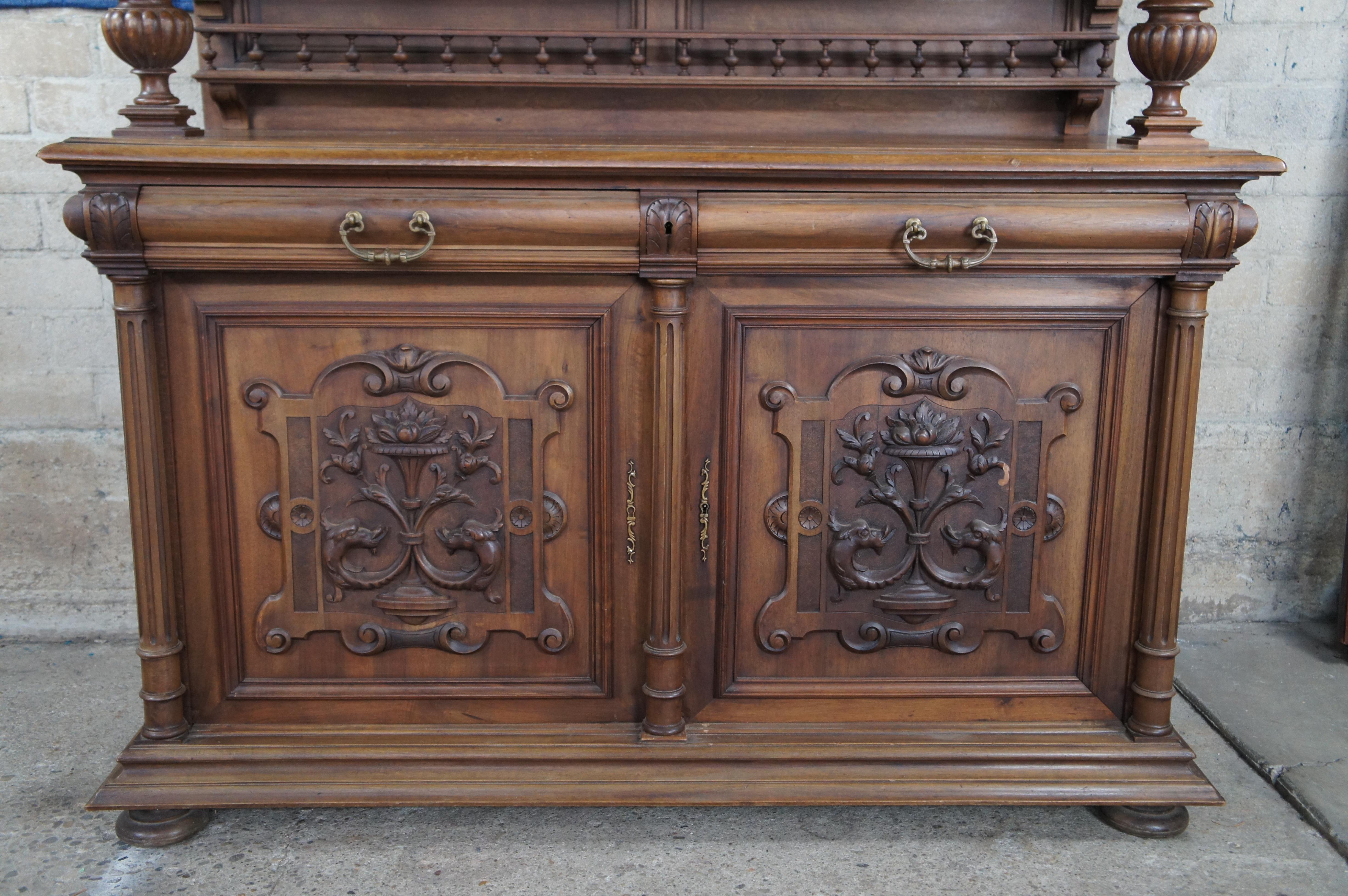 19th Century Antique French Renaissance Revival Walnut Buffet Cabinet Cupboard Hutch 94