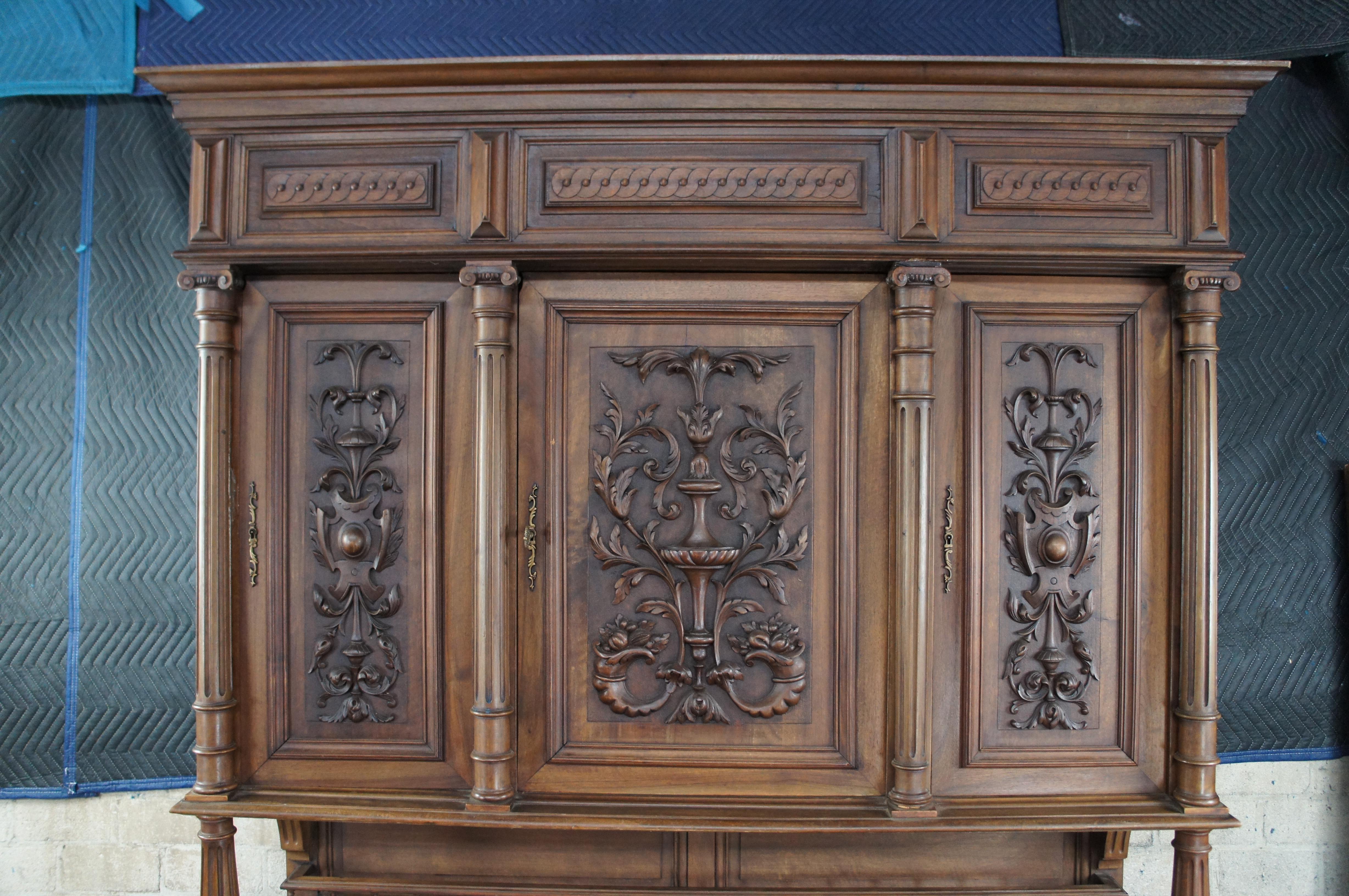 Antique French Renaissance Revival Walnut Buffet Cabinet Cupboard Hutch 94