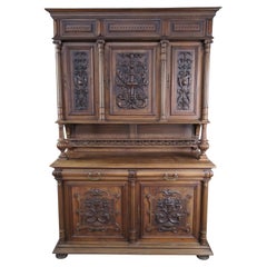 Antique French Renaissance Revival Walnut Buffet Cabinet Cupboard Hutch 94"