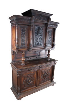 Antique French Renaissance Revival Walnut Buffet Cabinet Cupboard Hutch 96"