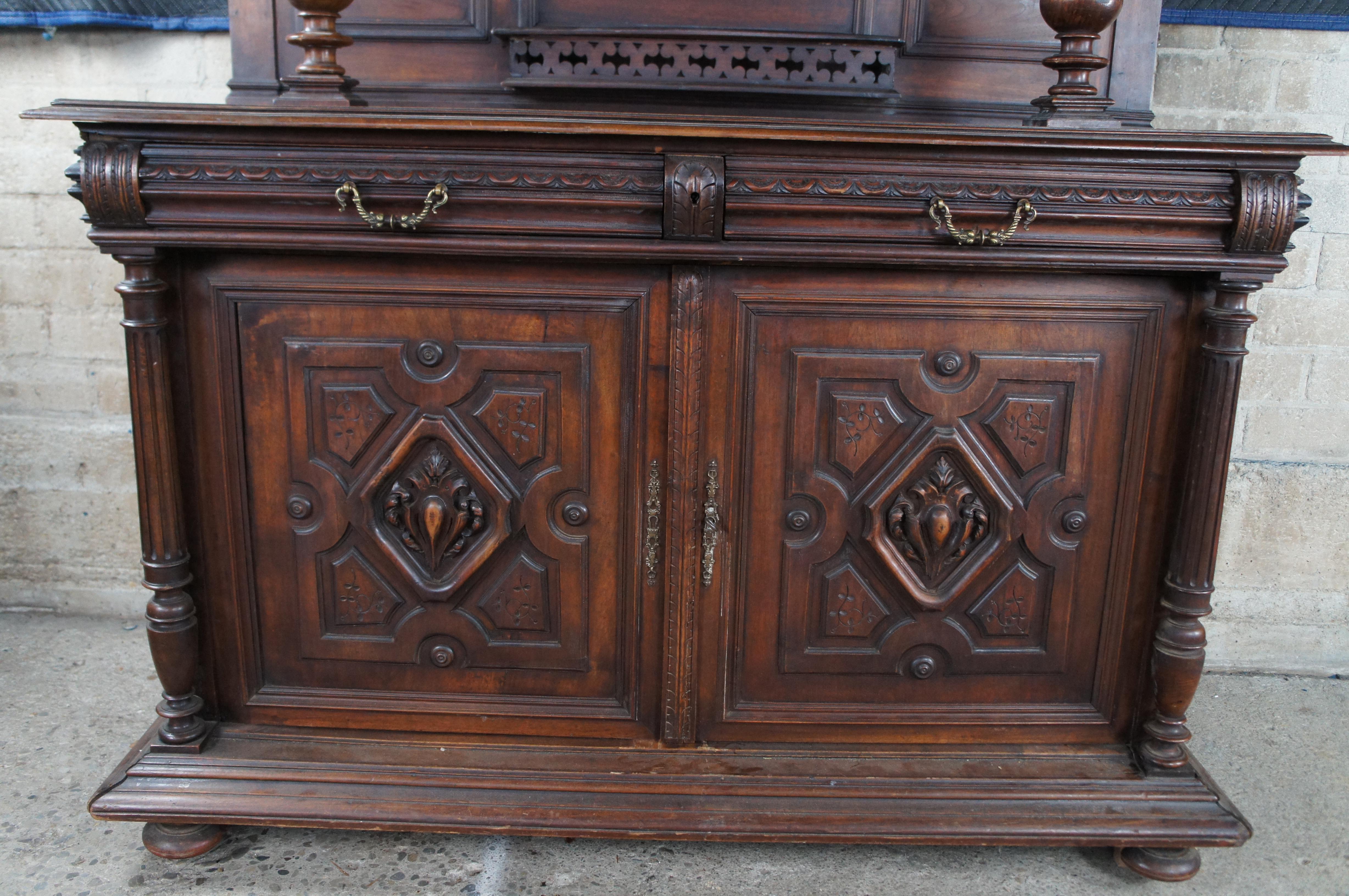 Antique French Renaissance Revival Walnut Buffet Cabinet Cupboard Hutch 96