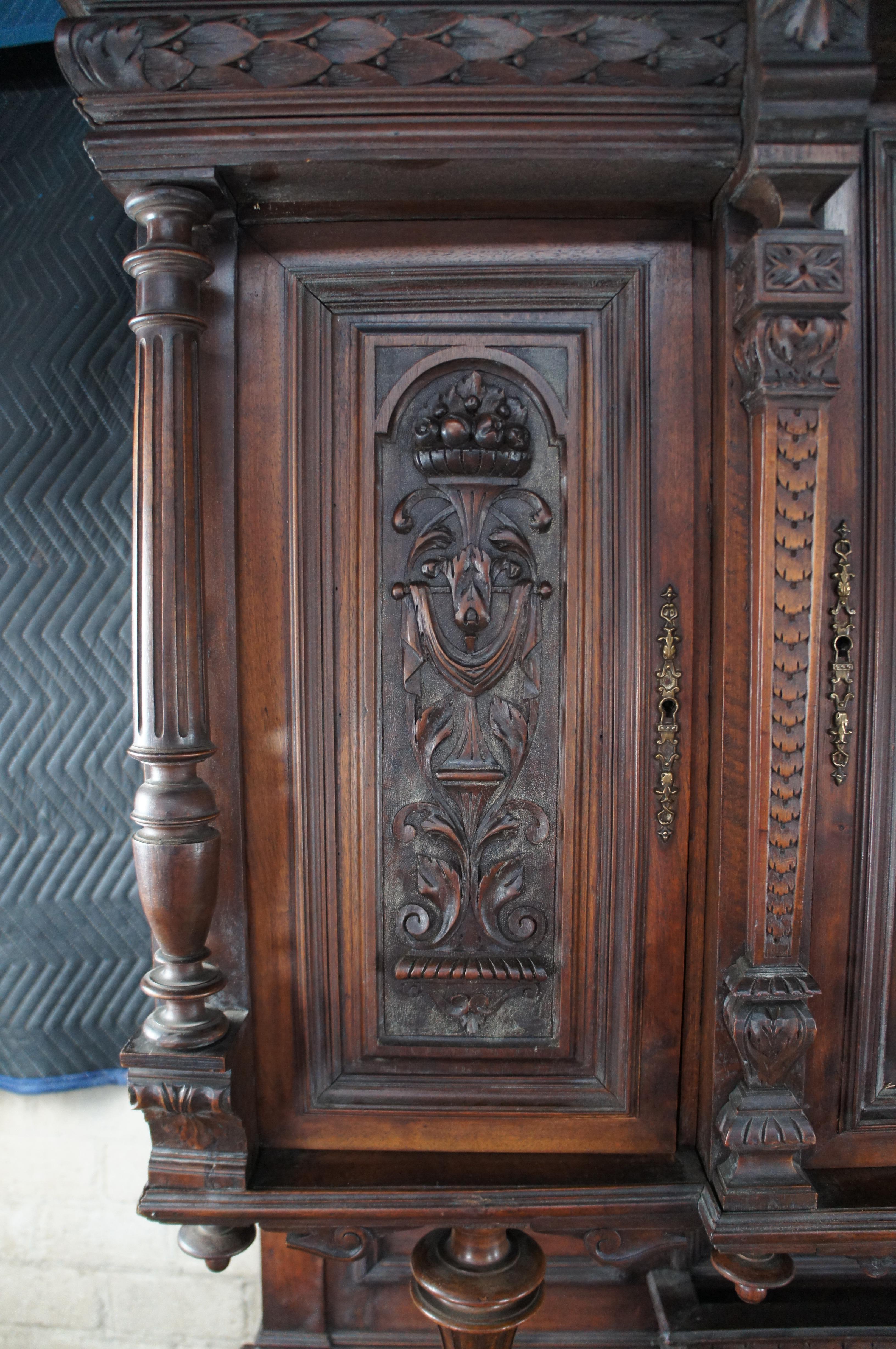 Antique French Renaissance Revival Walnut Buffet Cabinet Cupboard Hutch 96
