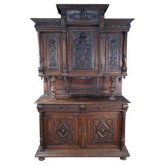 Antique French Renaissance Revival Walnut Buffet Cabinet Cupboard Hutch 96"