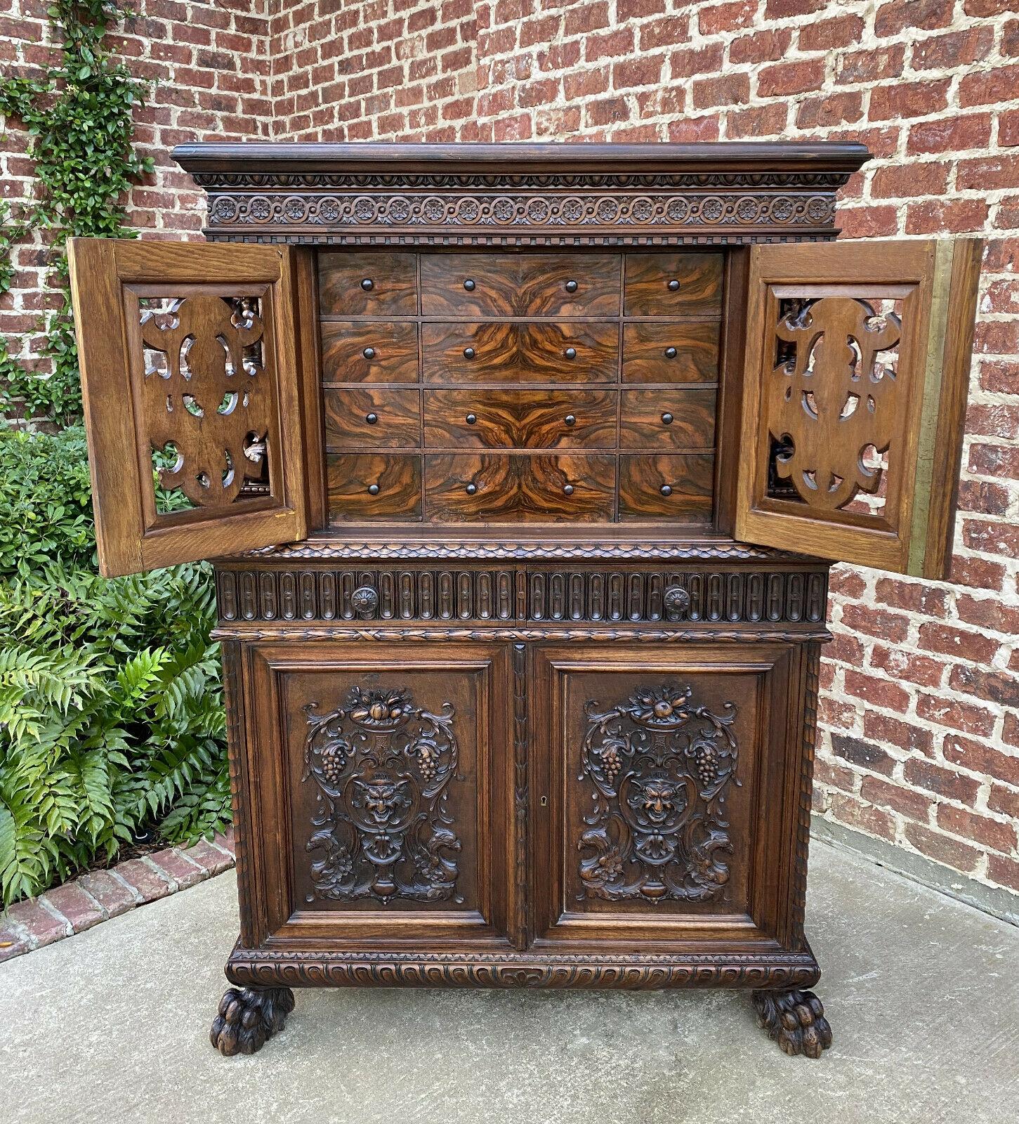 Carved Antique French Renaissance Revival Walnut Chest Cabinet Apothecary Jewelry 1880s