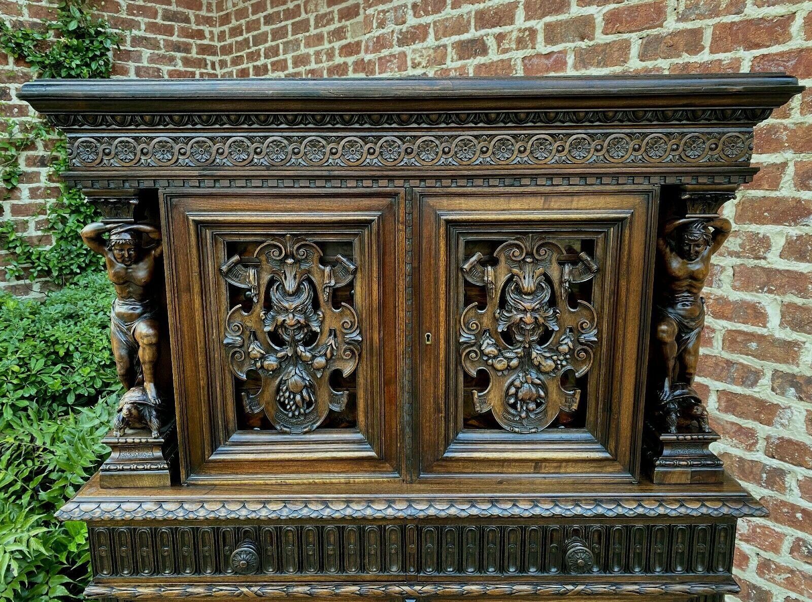 Antique French Renaissance Revival Walnut Chest Cabinet Apothecary Jewelry 1880s 1