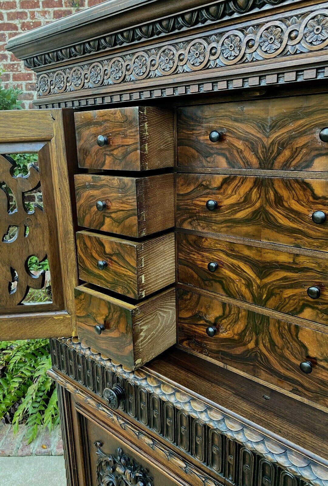 Antique French Renaissance Revival Walnut Chest Cabinet Apothecary Jewelry 1880s 4