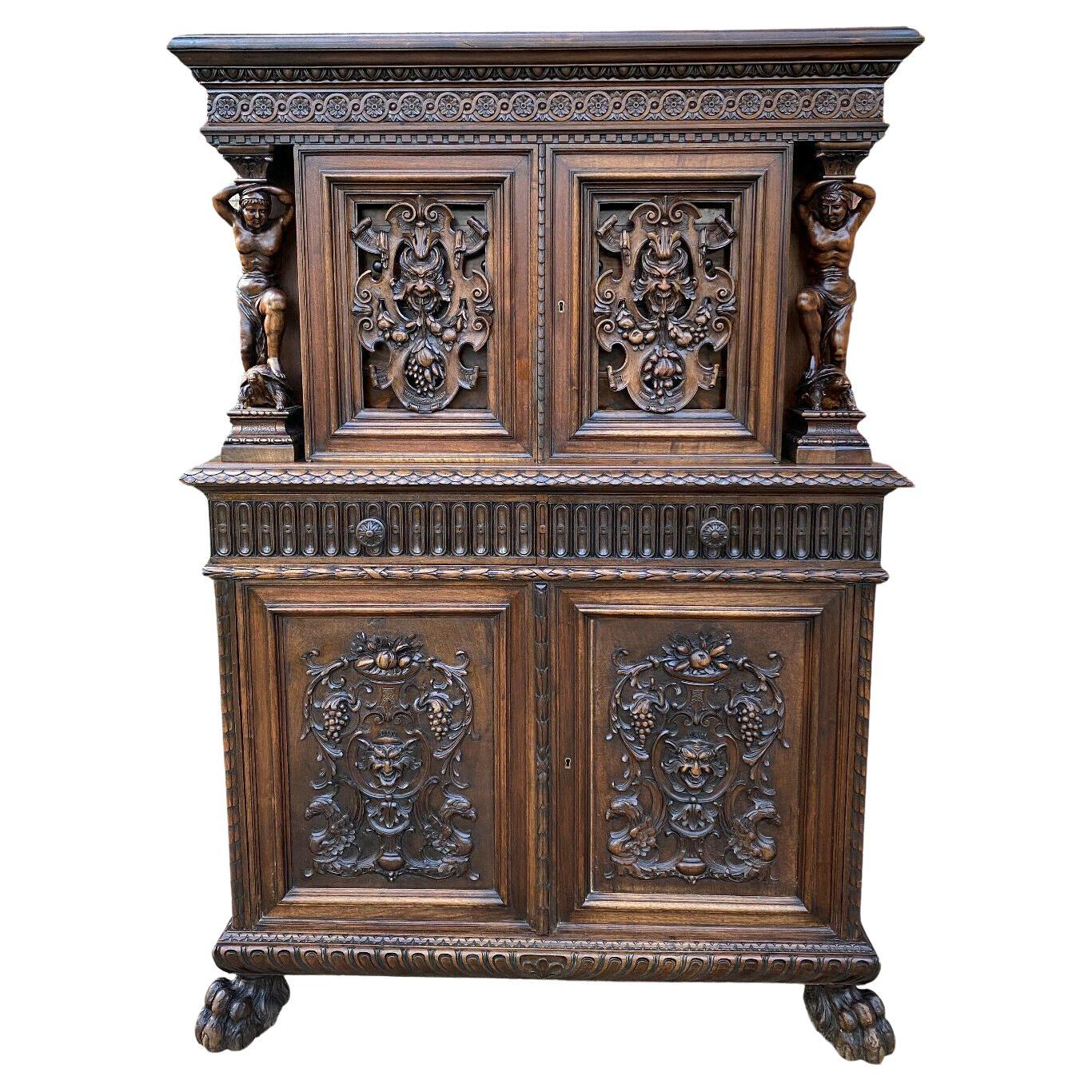 Antique French Renaissance Revival Walnut Chest Cabinet Apothecary Jewelry 1880s
